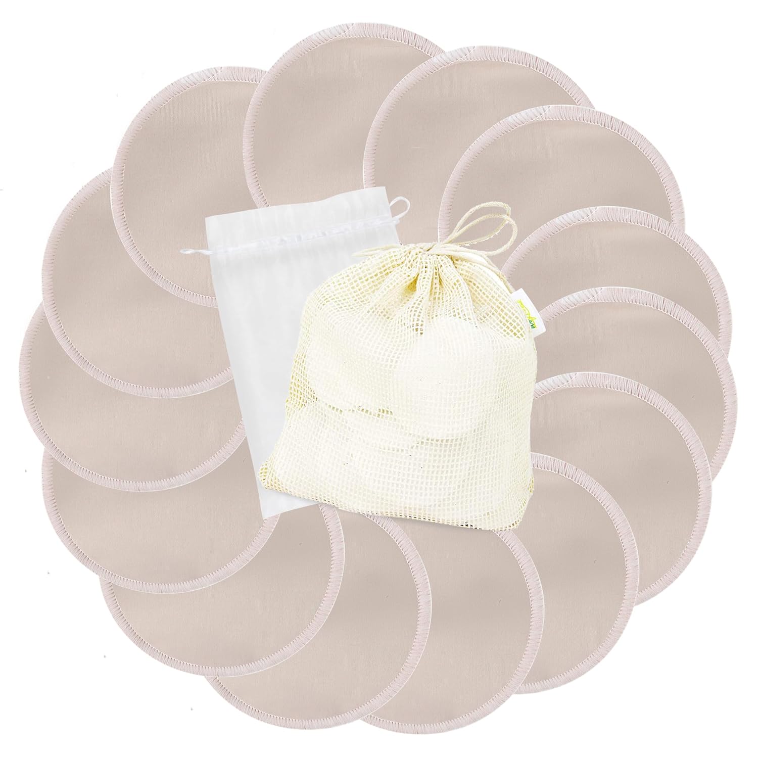 wegreeco Nursing Breast Pads (14 Pack) + Laundry Bag & Travel Storage Bag, 4.7 inch Option - Washable & Reusable Breastfeeding Nursing Pads (Mild, Large)