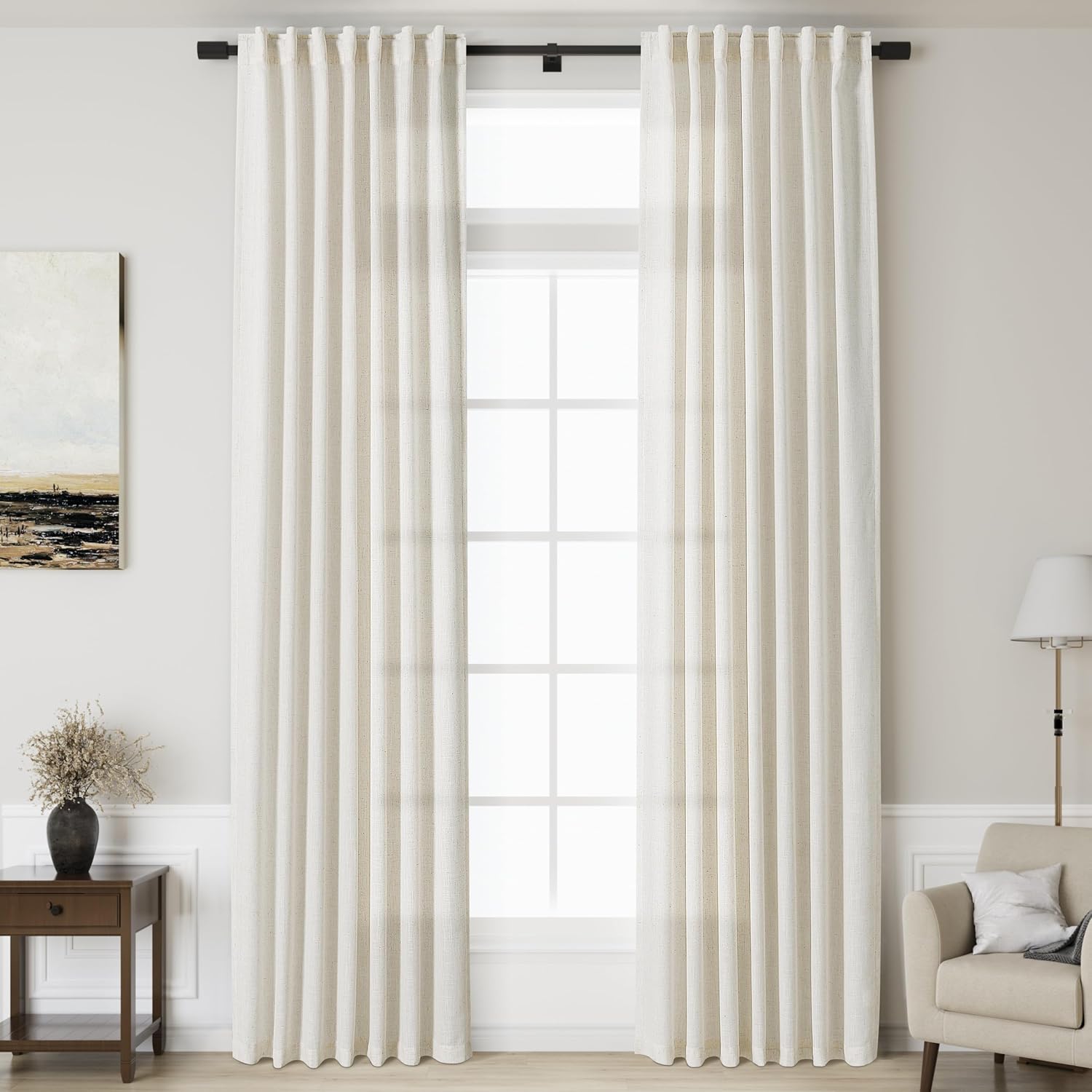Nanspring Burgundy Linen Curtains 84 Inch Length 2 Panels Set for Living Room Rod Pocket Back Tab Light Filtering Window Drapes for Bedroom Dining Room Protect Privacy Modern Farmhouse Decor 52x84