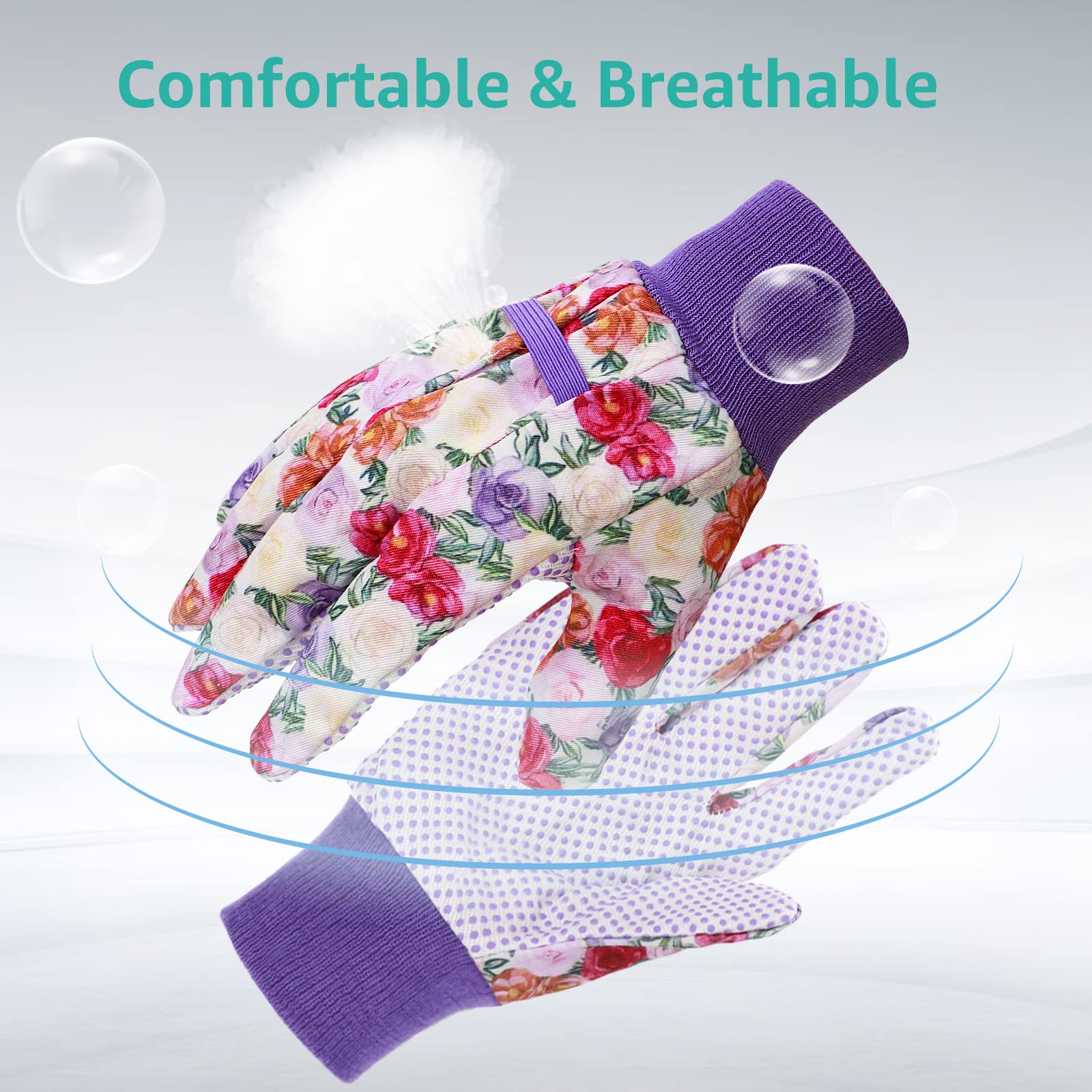 JUMPHIGH Garden Gloves for Women, Floral Gardening Gloves Ladies Soft Breathable Yard Work Glove Light Working Gloves