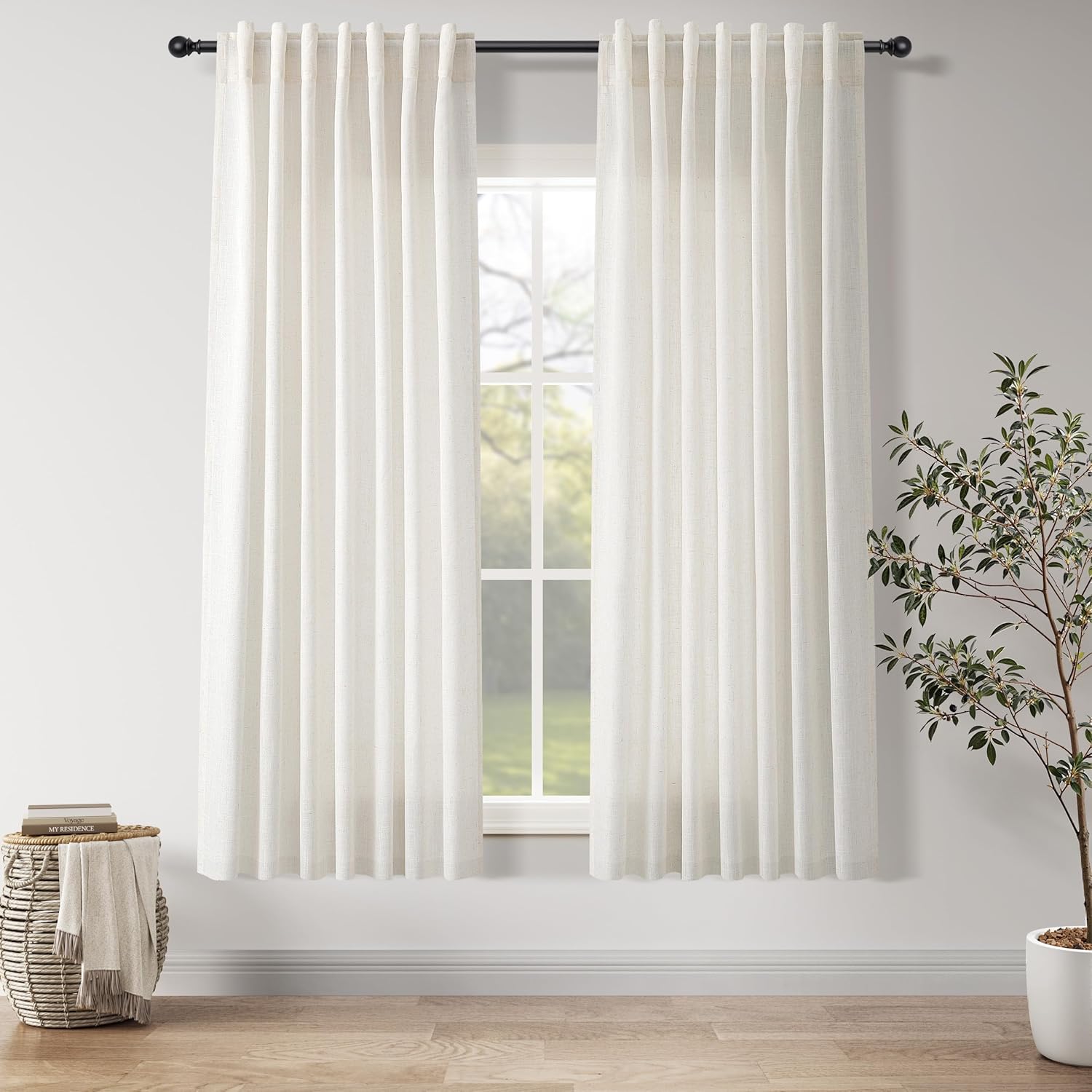 Nanspring Burgundy Linen Curtains 84 Inch Length 2 Panels Set for Living Room Rod Pocket Back Tab Light Filtering Window Drapes for Bedroom Dining Room Protect Privacy Modern Farmhouse Decor 52x84