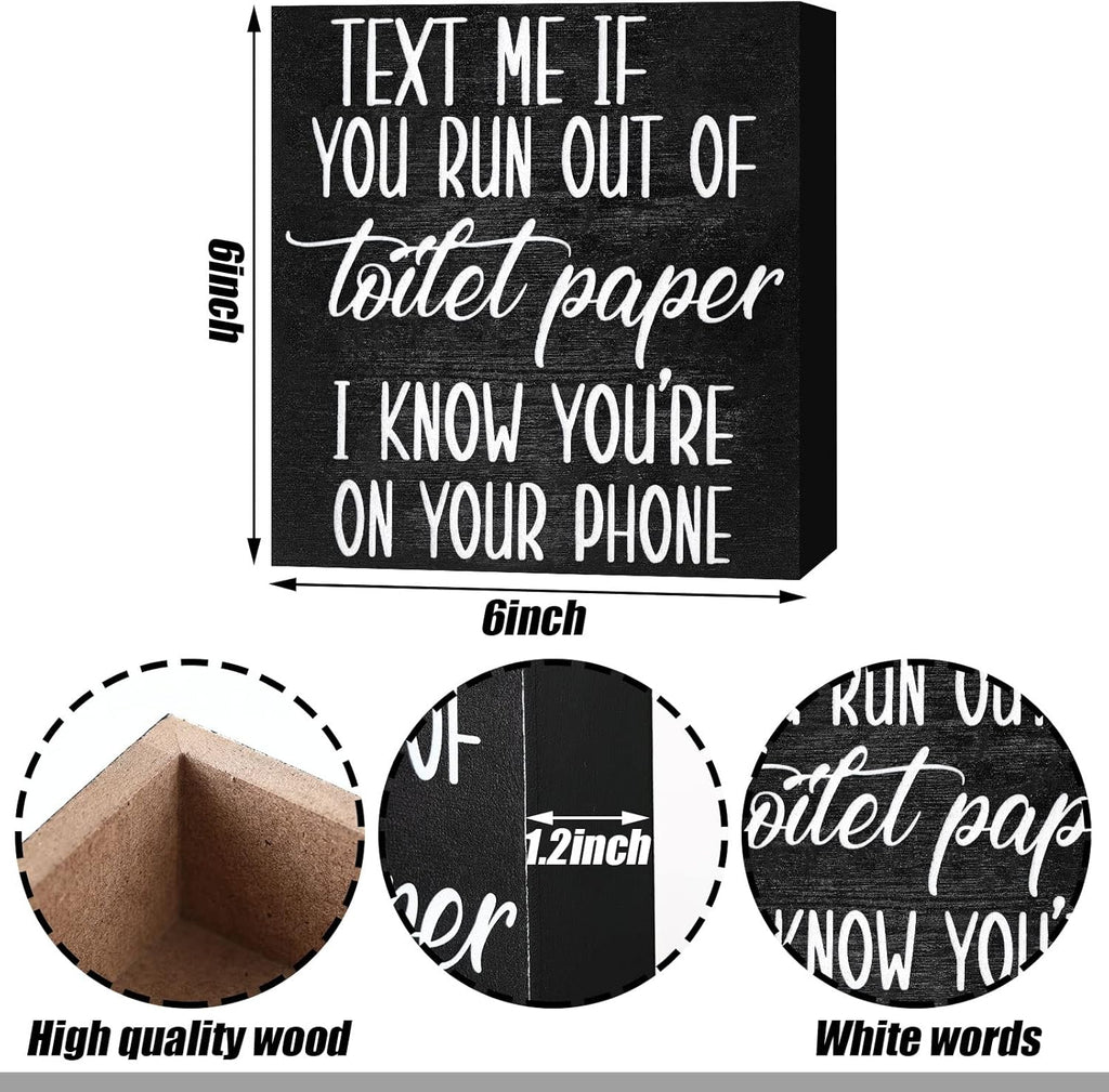 Jetec 2 Pieces Farmhouse Bathroom Signs Decor Wooden Box Sign Funny Bathroom Wall Art Rustic Wood Plaque Please Seat Yourself Decor for Home Restroom(Black)