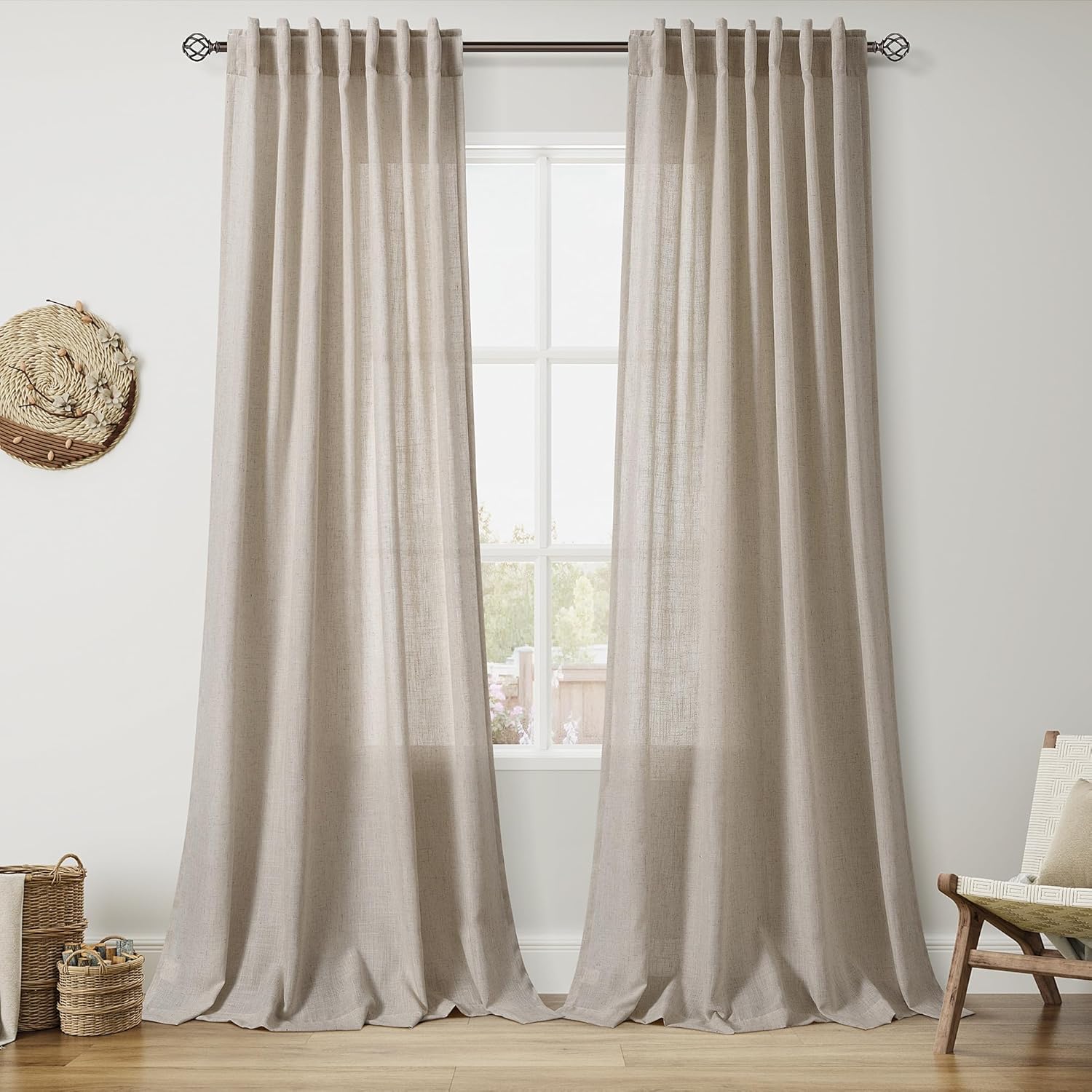 Nanspring Burgundy Linen Curtains 84 Inch Length 2 Panels Set for Living Room Rod Pocket Back Tab Light Filtering Window Drapes for Bedroom Dining Room Protect Privacy Modern Farmhouse Decor 52x84