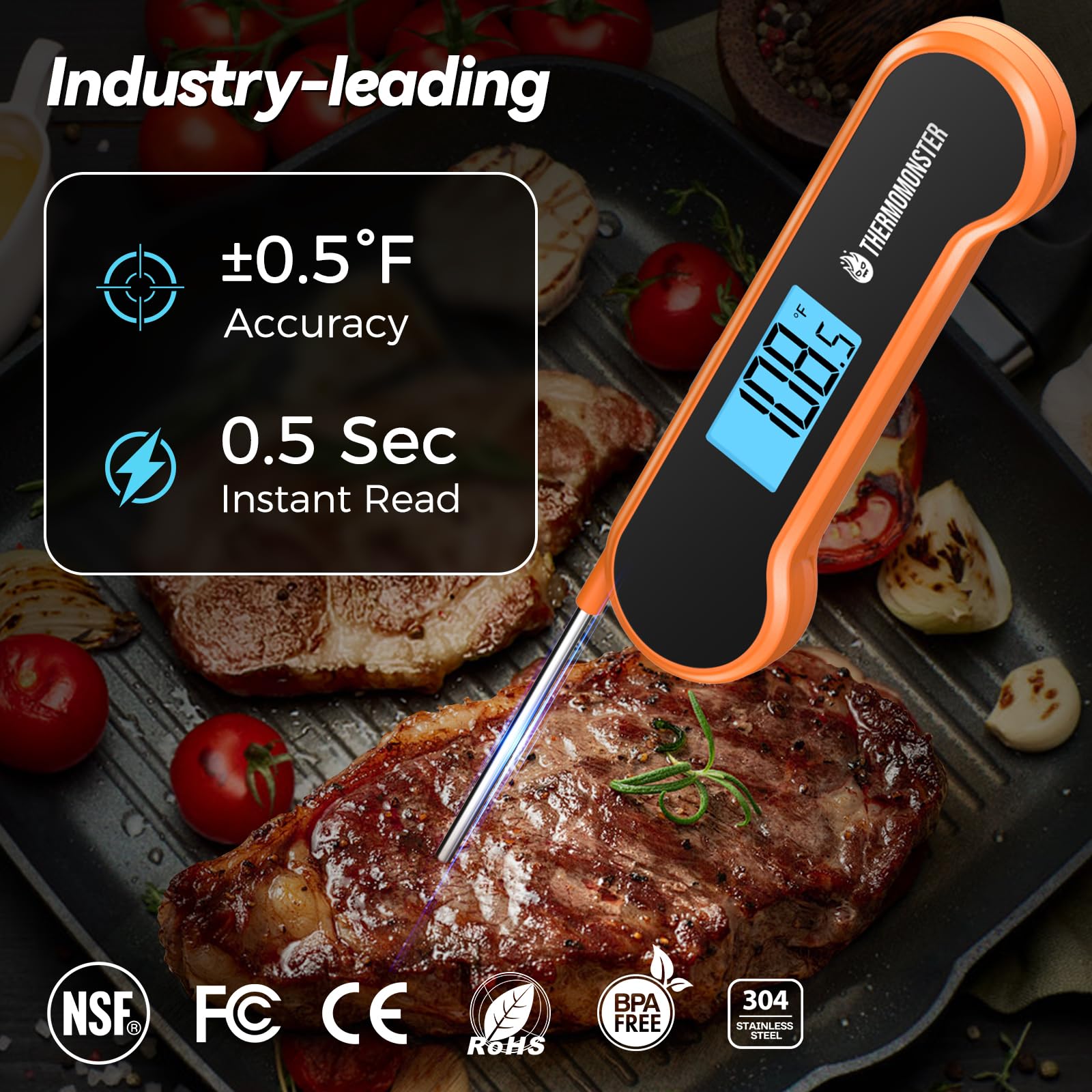 0.5 Sec Instant Read Meat Thermometer Digital with ±0.5℉ Precision, Food Thermometer for Cooking Kitchen Gadgets, Oven Grill Candy BBQ Essentials Accessories, Gifts for Him Dad Men Birthday, Red