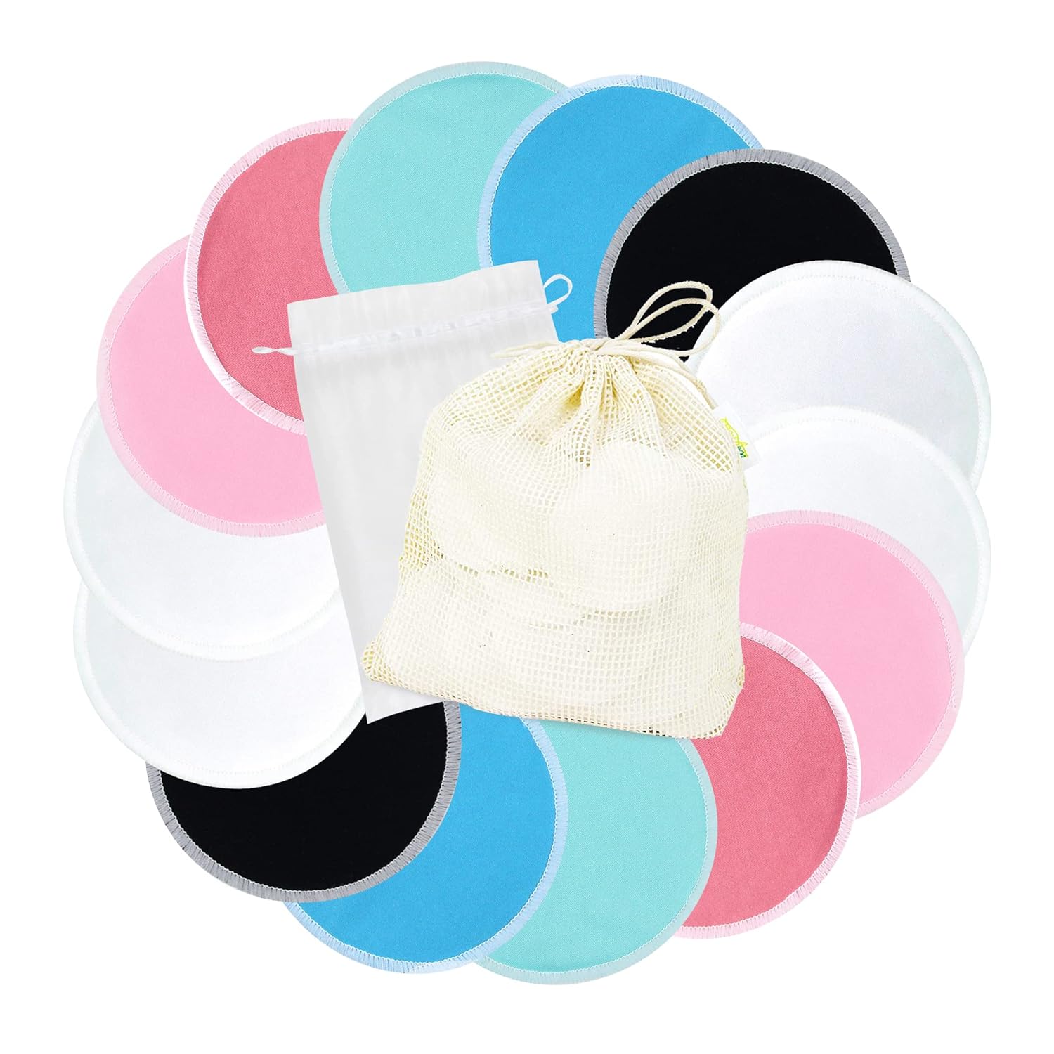 wegreeco Nursing Breast Pads (14 Pack) + Laundry Bag & Travel Storage Bag, 4.7 inch Option - Washable & Reusable Breastfeeding Nursing Pads (Mild, Large)