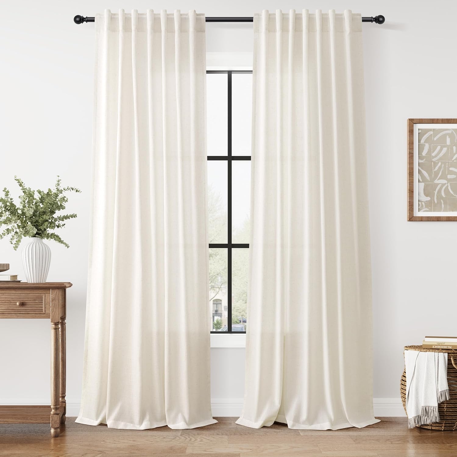 Nanspring Burgundy Linen Curtains 84 Inch Length 2 Panels Set for Living Room Rod Pocket Back Tab Light Filtering Window Drapes for Bedroom Dining Room Protect Privacy Modern Farmhouse Decor 52x84