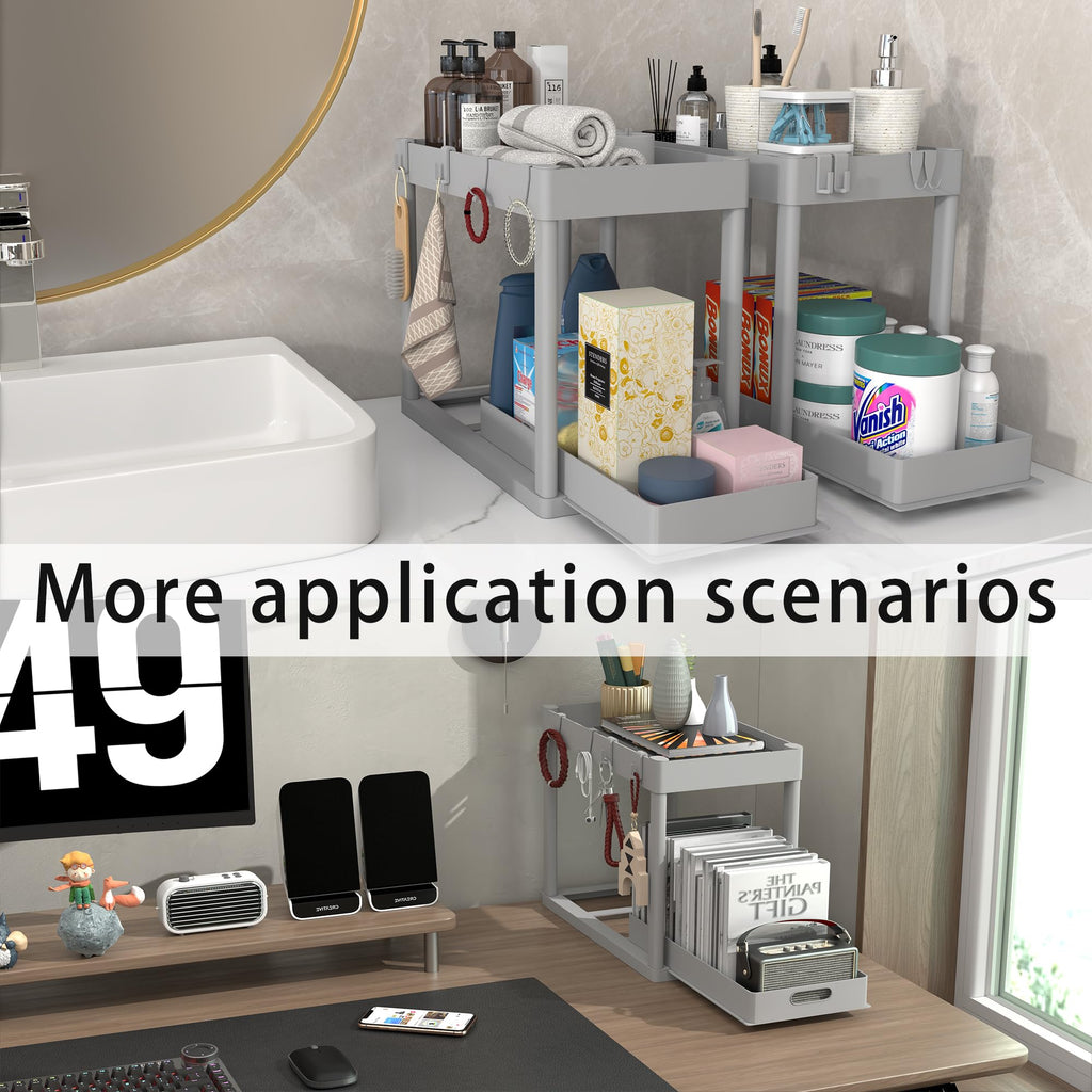 POUGNY 2 Pack Pull-Out Storage Organizers, Under Sink Organizer and Storage for Bathroom & Kitchen,Multi-Purpose Under Cabinet Organizers and storage Black