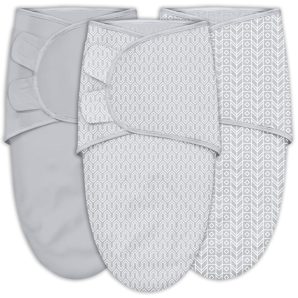 SWEET DOLPHIN 3-Pack Baby Swaddle Sleep Sacks - Newborn Swaddle Blanket with Soft Cotton - Ergonomic Wrap for Boys and Girls, 0-3 Months, Grey