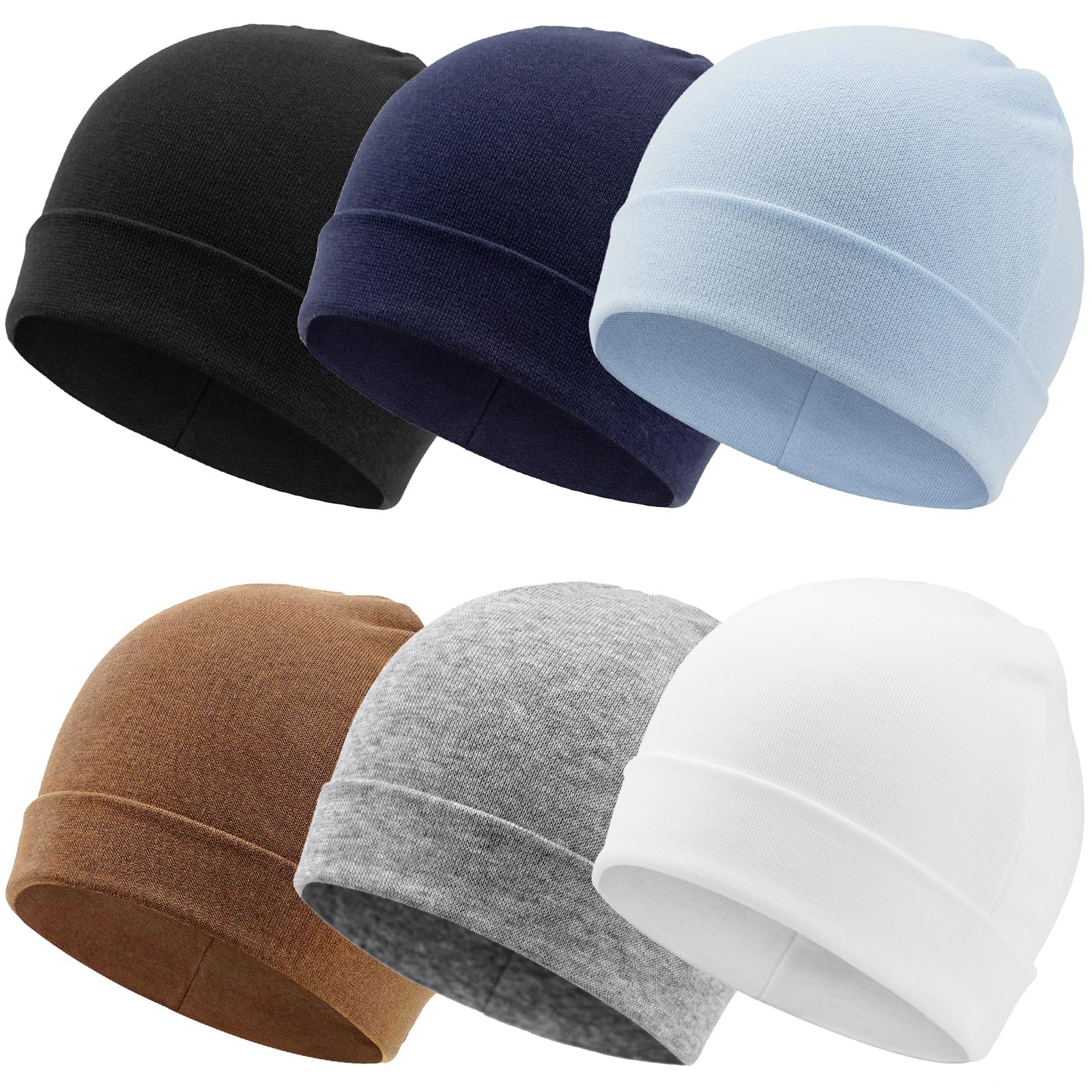 DRESHOW BQUBO 6 Pack Baby Beanie Hats for Unisex Infant Toddler Cotton Beanie Newborn Hospital Hat for Boys Girls 0-6 Months