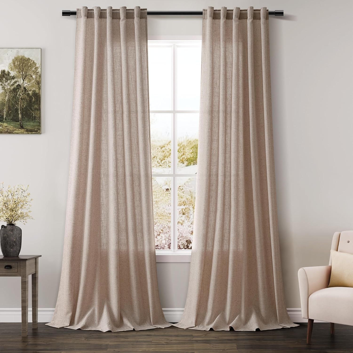Nanspring Burgundy Linen Curtains 84 Inch Length 2 Panels Set for Living Room Rod Pocket Back Tab Light Filtering Window Drapes for Bedroom Dining Room Protect Privacy Modern Farmhouse Decor 52x84