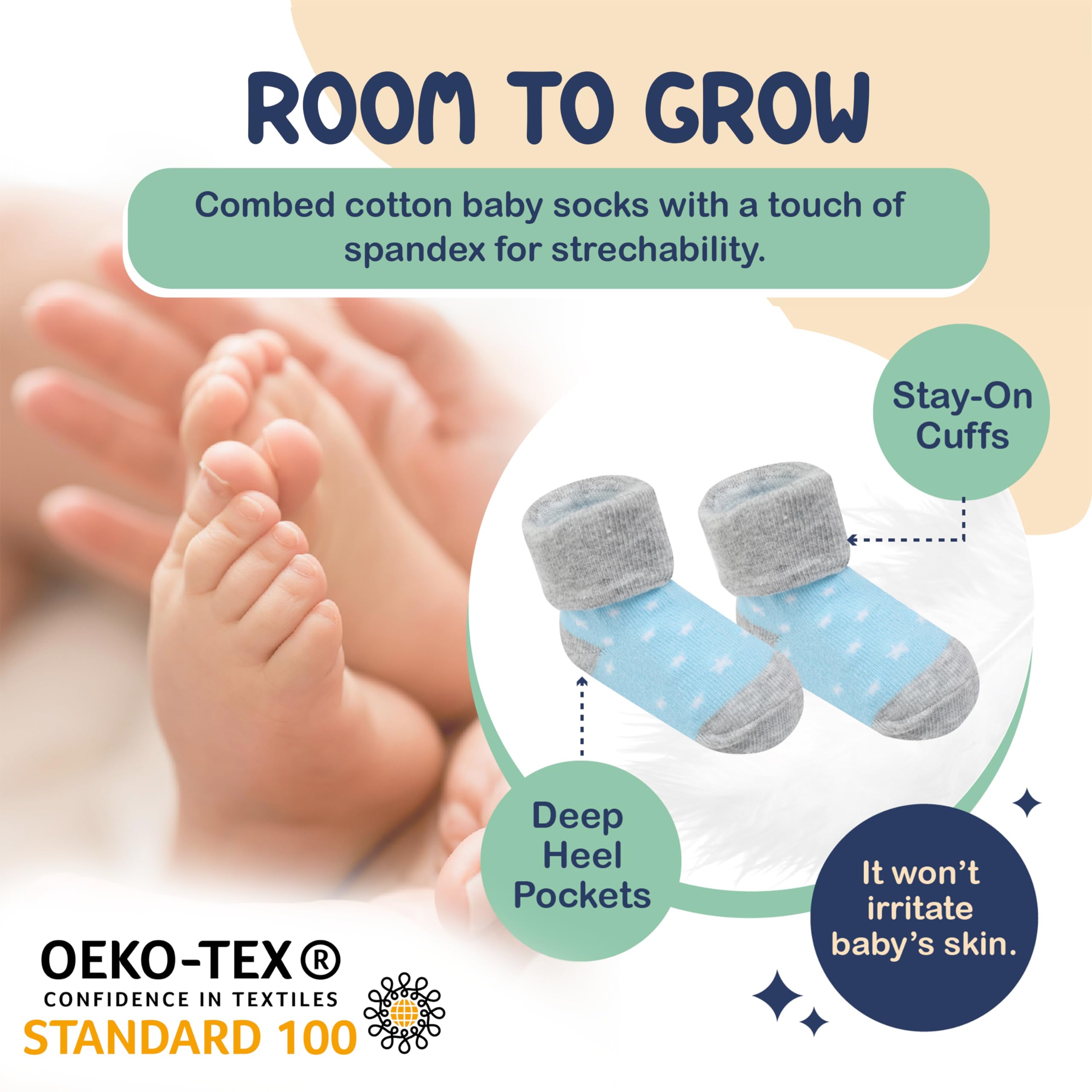 Mother's Choice Organic Cotton Baby Socks Infant 0-6 Months - 12 pairs Soft, Cozy, and Gentle Newborn Socks for Girls & Boys, Perfect Baby Gift for Everyday Wear, and Infant Comfort