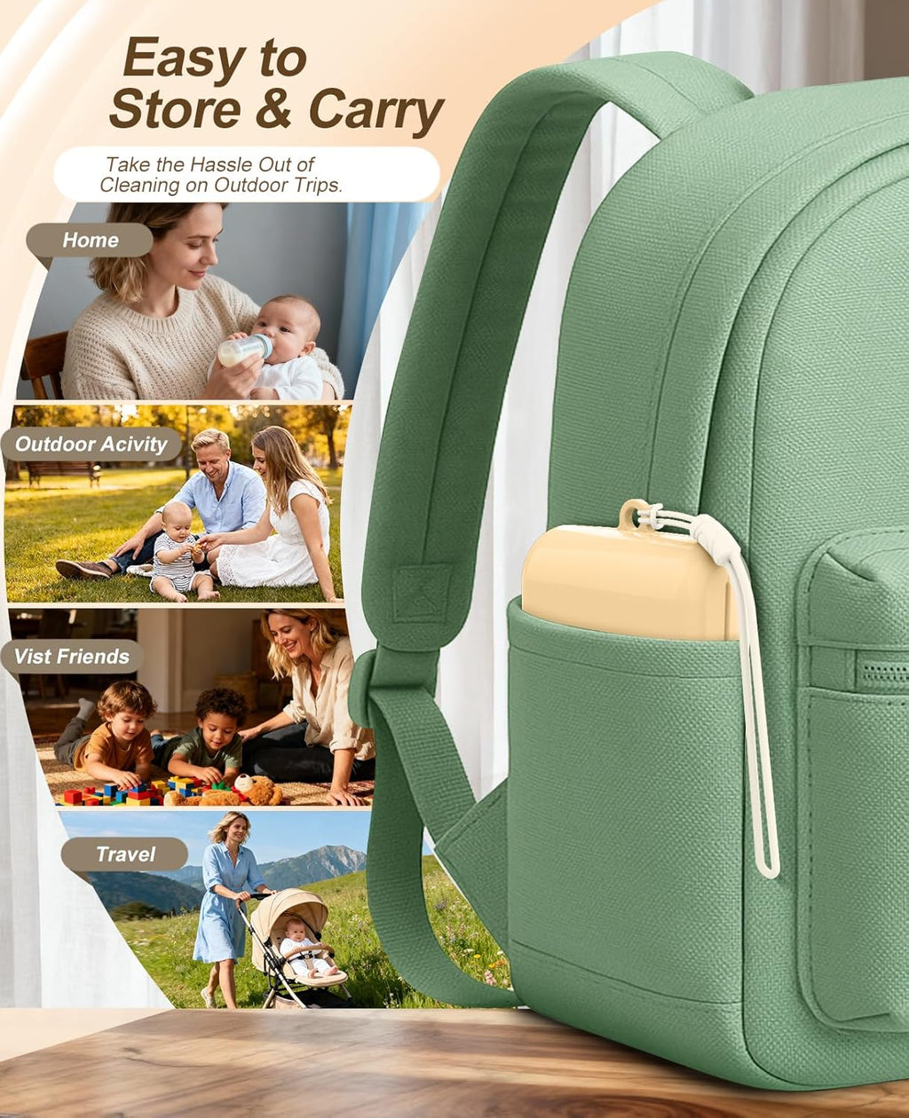 7 in 1 Baby Bottle Brush Set, BPA-Free Travel Bottle Cleaner Kit with U-Shaped Silicone/Nipple/Straw Brush, Portable Drying Rack, Soap Dispenser & Storage Box - Baby Travel & Home Essential