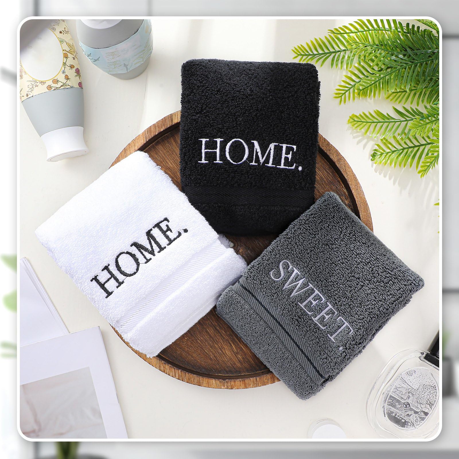 3 Pcs Home Love Family Hand Towels Farmhouse Decorative Embroidered Bathroom Hand Towels Rustic 100% Cotton Brown Hand Towels Set for Boho Bathroom Kitchen Decor