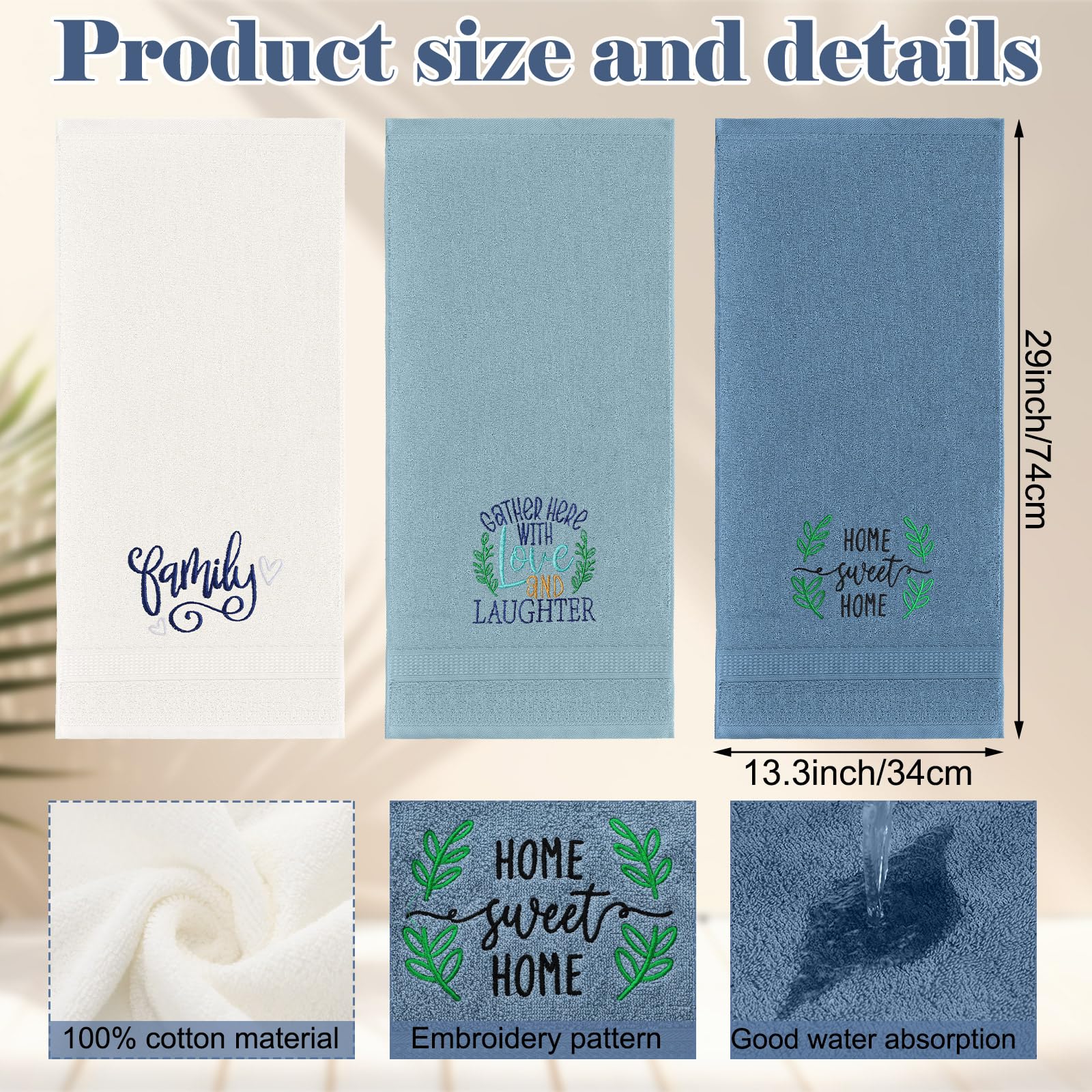 3 Pcs Home Love Family Hand Towels Farmhouse Decorative Embroidered Bathroom Hand Towels Rustic 100% Cotton Brown Hand Towels Set for Boho Bathroom Kitchen Decor