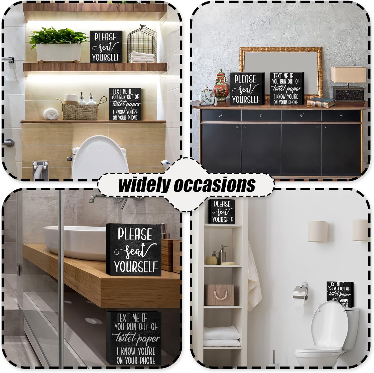 Jetec 2 Pieces Farmhouse Bathroom Signs Decor Wooden Box Sign Funny Bathroom Wall Art Rustic Wood Plaque Please Seat Yourself Decor for Home Restroom(Black)