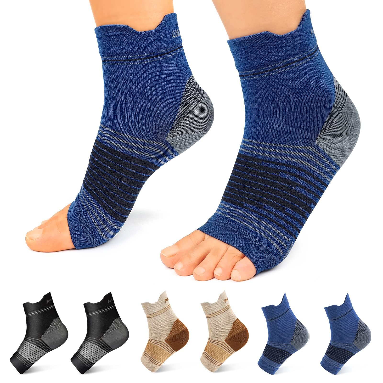 Plantar Fasciitis Sock (6 Pairs) for Men and Women, Compression Foot Sleeves with Arch and Ankle Support, Black, X-Large