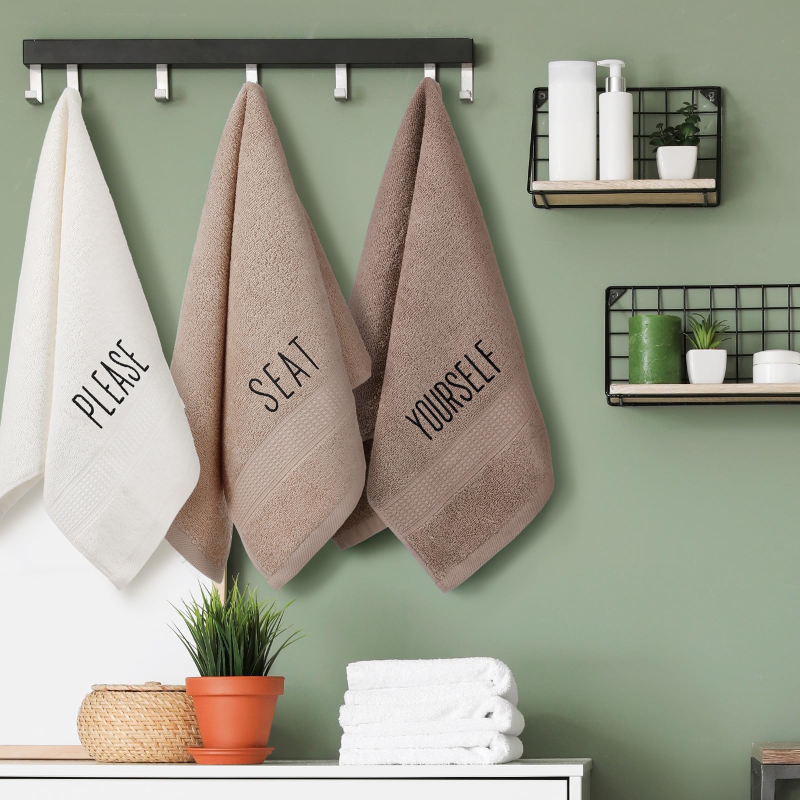 3 Pcs Home Love Family Hand Towels Farmhouse Decorative Embroidered Bathroom Hand Towels Rustic 100% Cotton Brown Hand Towels Set for Boho Bathroom Kitchen Decor