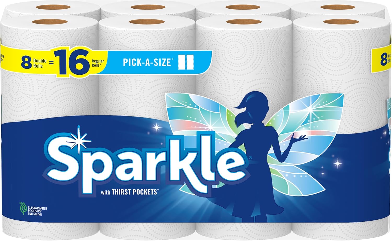 Sparkle Pick-A-Size Paper Towels, 24 Double Rolls (2,640 Sheets Total) - Strong 2-Ply Towels for Kitchen Cleanup and Everyday Messes