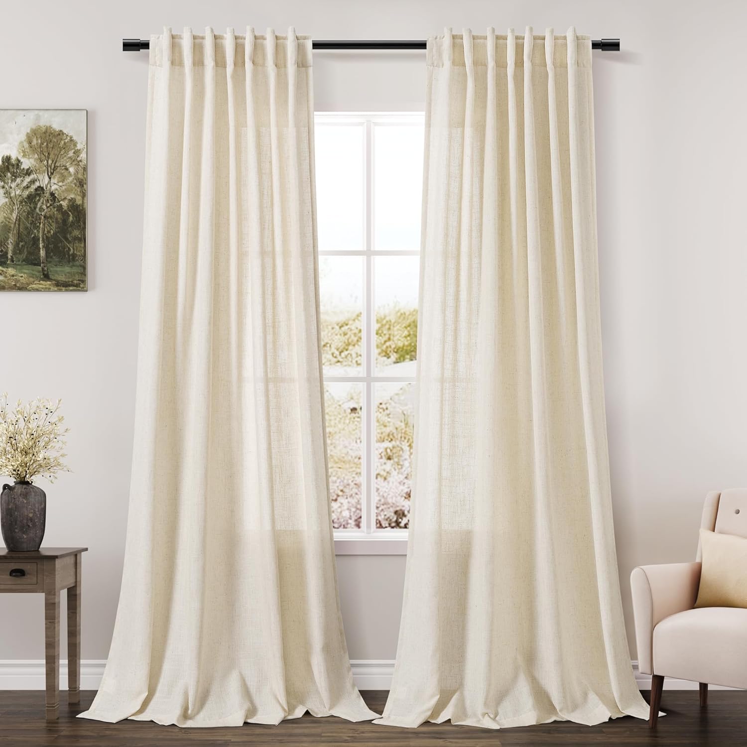 Nanspring Burgundy Linen Curtains 84 Inch Length 2 Panels Set for Living Room Rod Pocket Back Tab Light Filtering Window Drapes for Bedroom Dining Room Protect Privacy Modern Farmhouse Decor 52x84