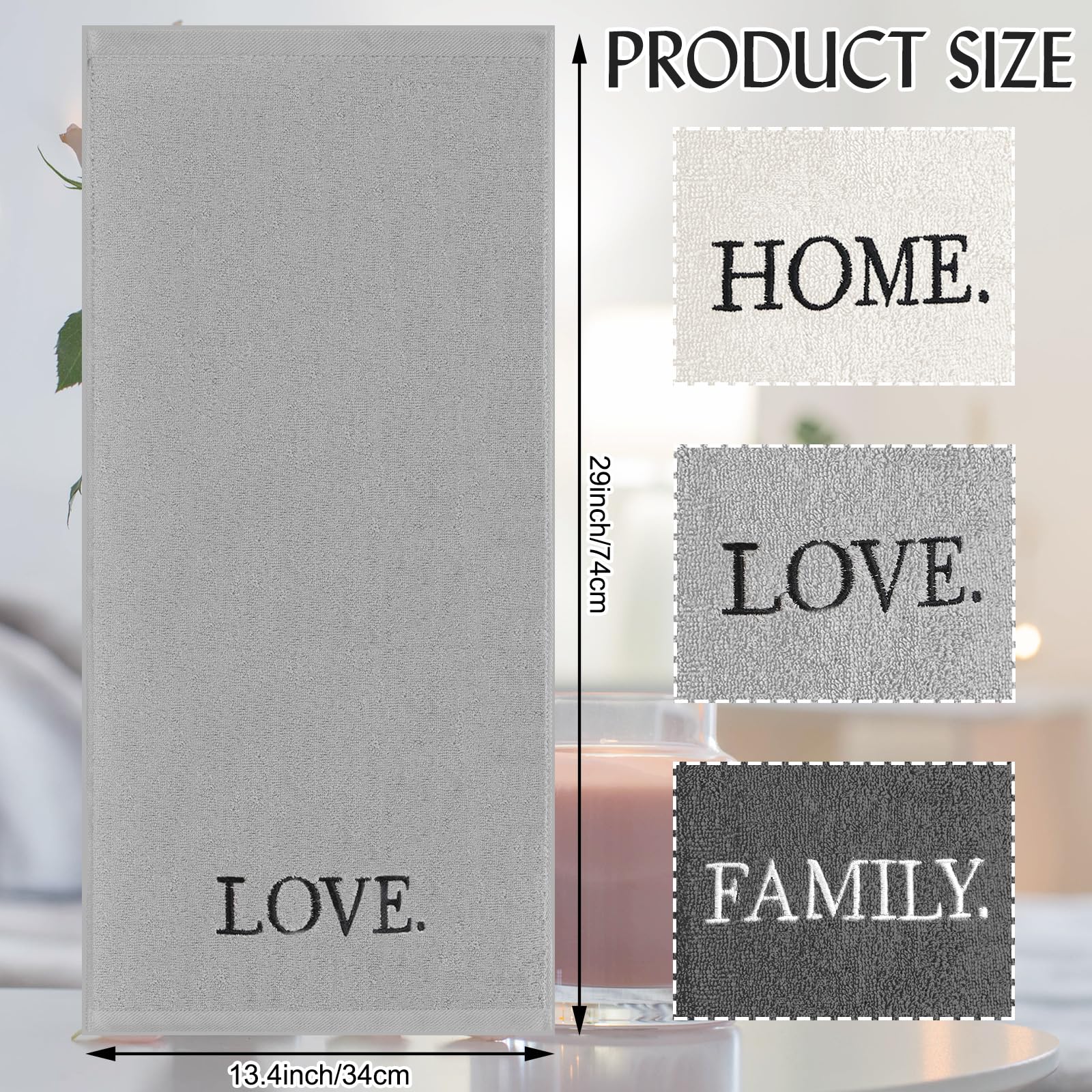 3 Pcs Home Love Family Hand Towels Farmhouse Decorative Embroidered Bathroom Hand Towels Rustic 100% Cotton Brown Hand Towels Set for Boho Bathroom Kitchen Decor