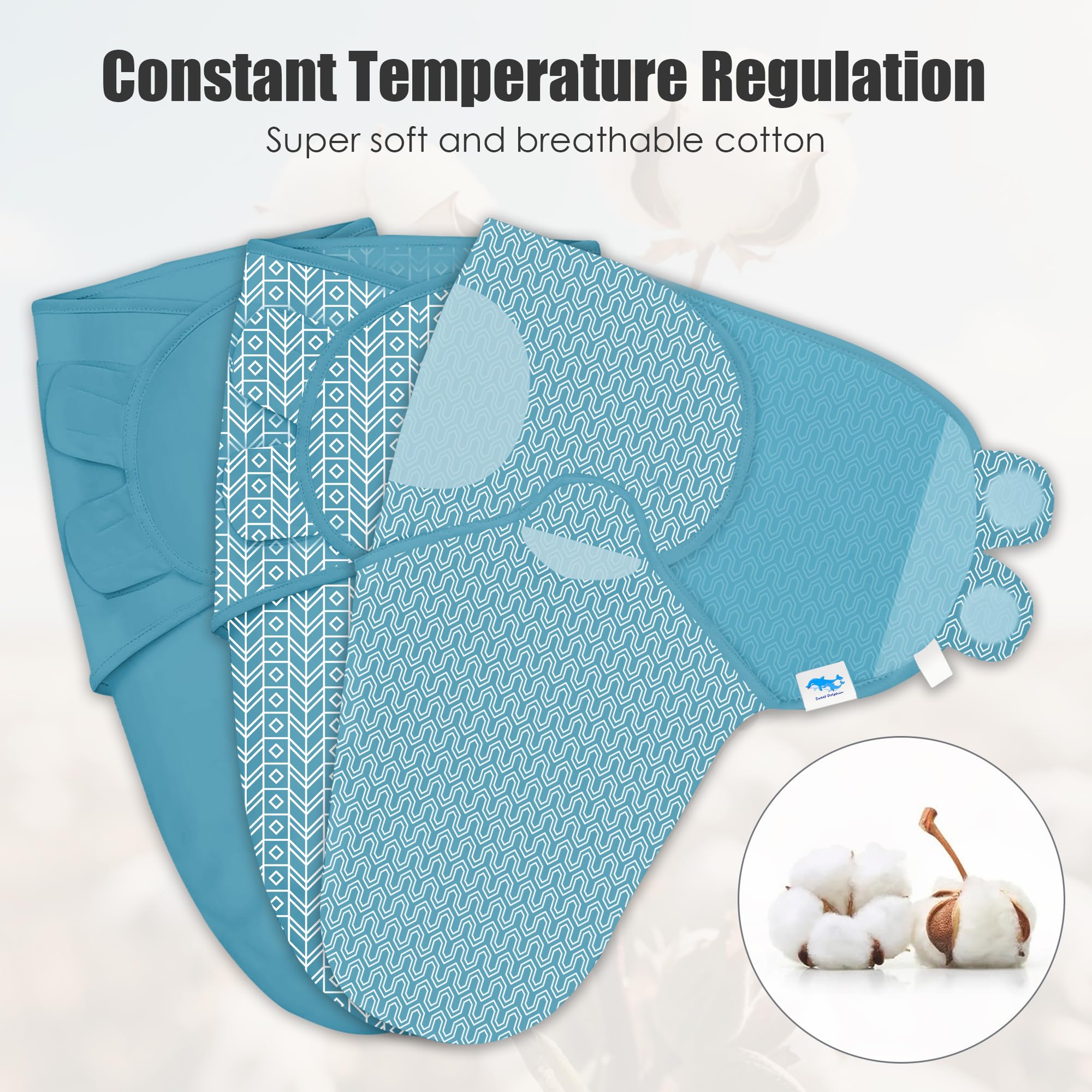 SWEET DOLPHIN 3-Pack Baby Swaddle Sleep Sacks - Newborn Swaddle Blanket with Soft Cotton - Ergonomic Wrap for Boys and Girls, 0-3 Months, Grey