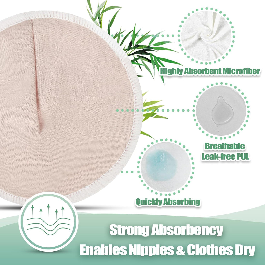 wegreeco Nursing Breast Pads (14 Pack) + Laundry Bag & Travel Storage Bag, 4.7 inch Option - Washable & Reusable Breastfeeding Nursing Pads (Mild, Large)