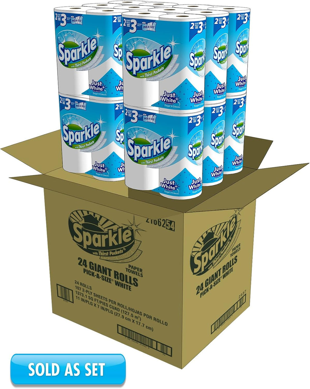 Sparkle Pick-A-Size Paper Towels, 24 Double Rolls (2,640 Sheets Total) - Strong 2-Ply Towels for Kitchen Cleanup and Everyday Messes