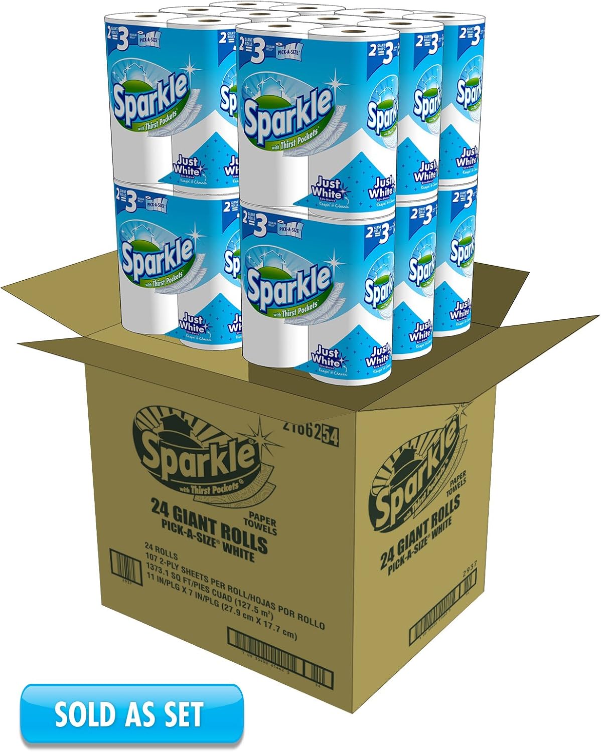 Sparkle Pick-A-Size Paper Towels, 24 Double Rolls (2,640 Sheets Total) - Strong 2-Ply Towels for Kitchen Cleanup and Everyday Messes