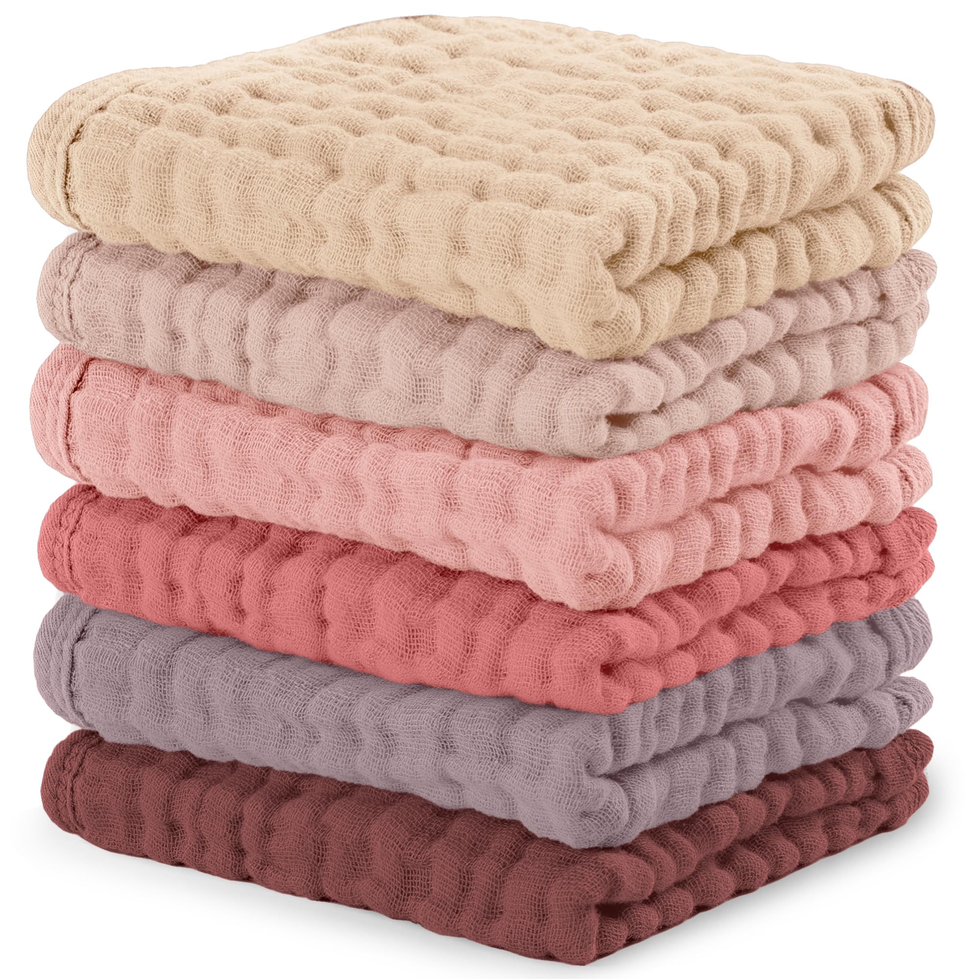 Comfy Cubs Muslin Baby Washcloths 6 Pack - Soft 6-Layer Cotton Wash Cloths for Sensitive Skin - 10"x10" Large, Gentle, Absorbent Infant Essentials for Newborn and Toddlers - Multicolor