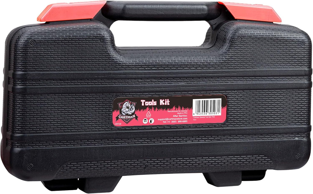 CARTMAN 39 Piece Tool Set General Household Hand Kit with Plastic Toolbox Storage Case Orange