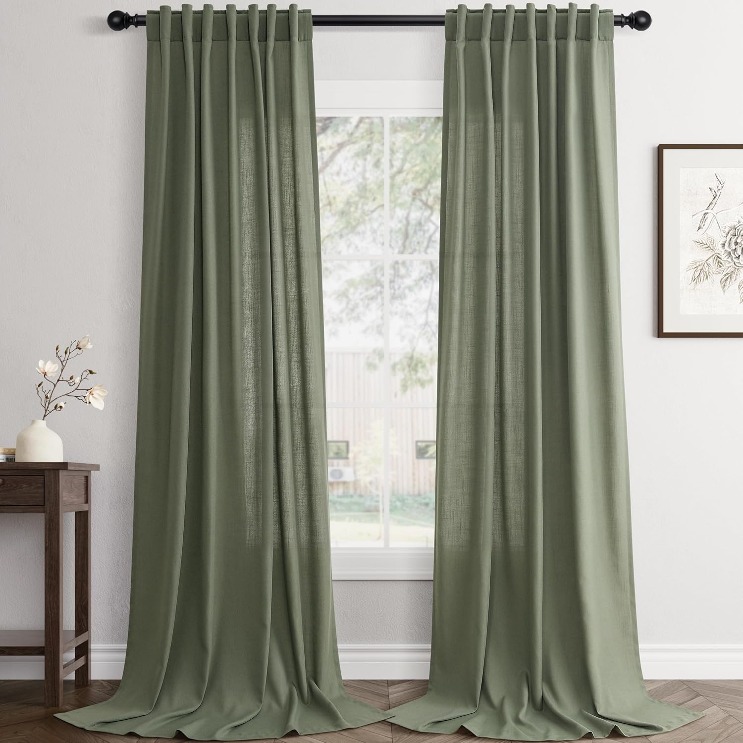 Linen White Curtains 84 inches Long for Bedroom Back Tab Privacy Light Filtering Semi Sheer White Boho Farmhouse Curtain Textured Modern Elegant Coastal Decor Curtains for Living Room