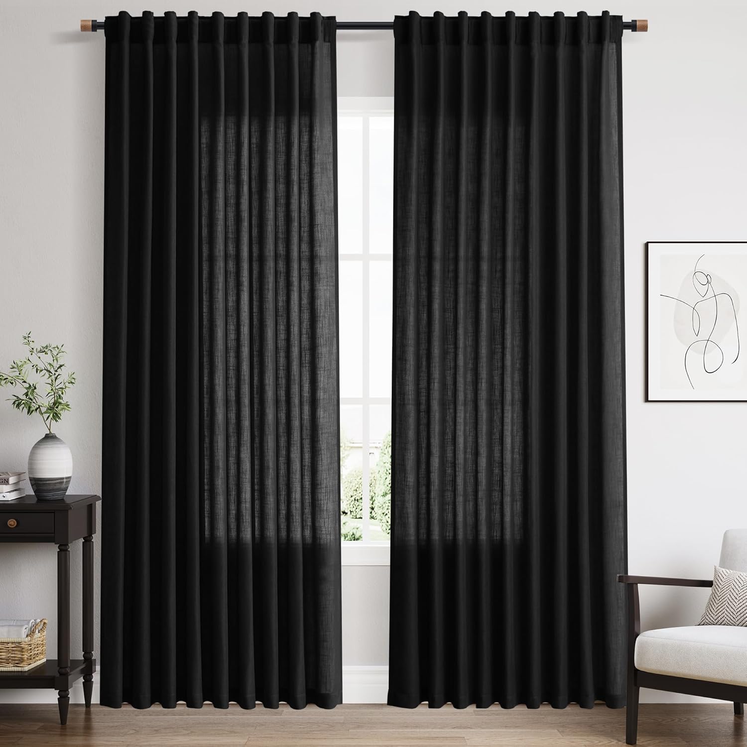 Nanspring Burgundy Linen Curtains 84 Inch Length 2 Panels Set for Living Room Rod Pocket Back Tab Light Filtering Window Drapes for Bedroom Dining Room Protect Privacy Modern Farmhouse Decor 52x84