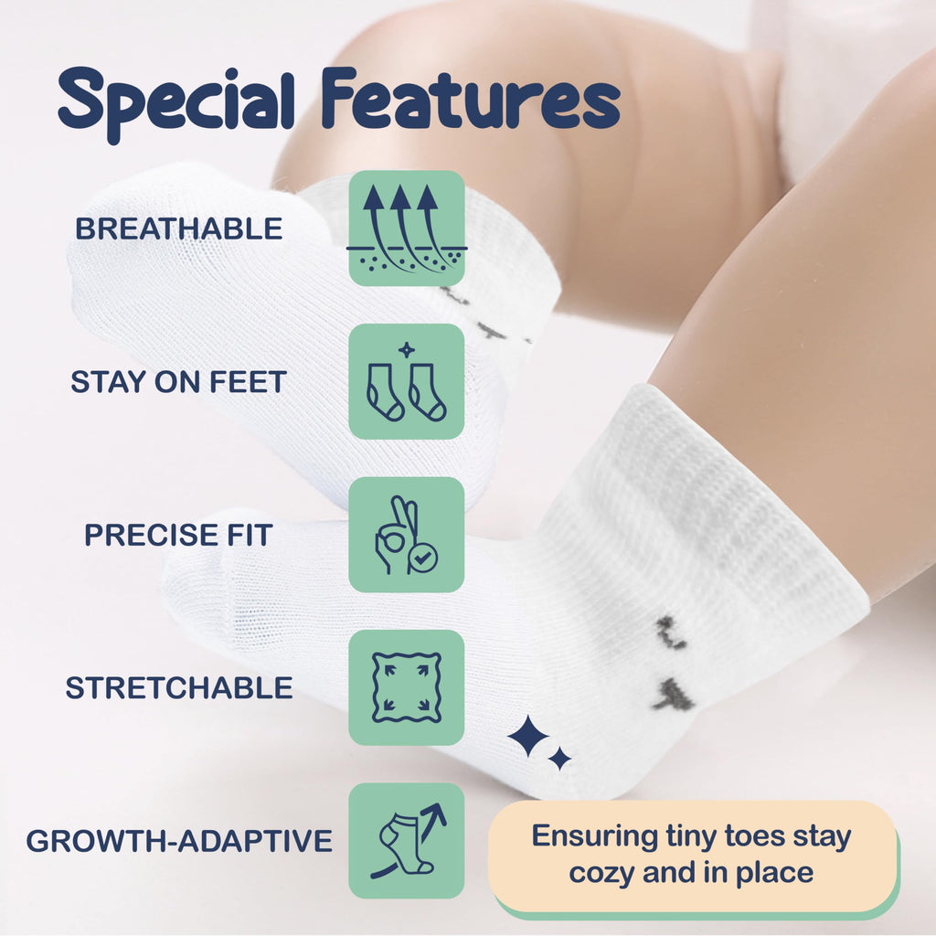 Mother's Choice Organic Cotton Baby Socks Infant 0-6 Months - 12 pairs Soft, Cozy, and Gentle Newborn Socks for Girls & Boys, Perfect Baby Gift for Everyday Wear, and Infant Comfort