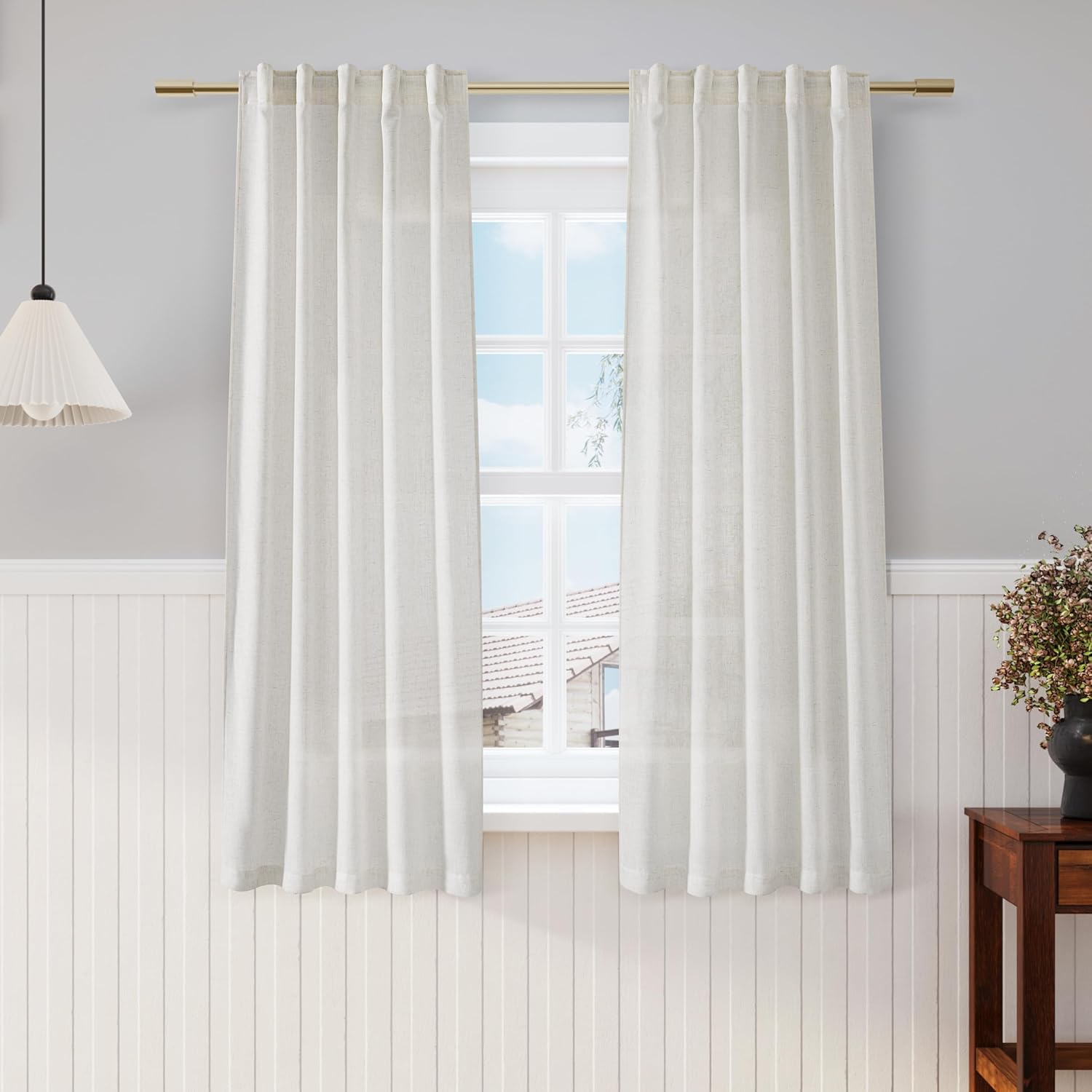 Nanspring Burgundy Linen Curtains 84 Inch Length 2 Panels Set for Living Room Rod Pocket Back Tab Light Filtering Window Drapes for Bedroom Dining Room Protect Privacy Modern Farmhouse Decor 52x84