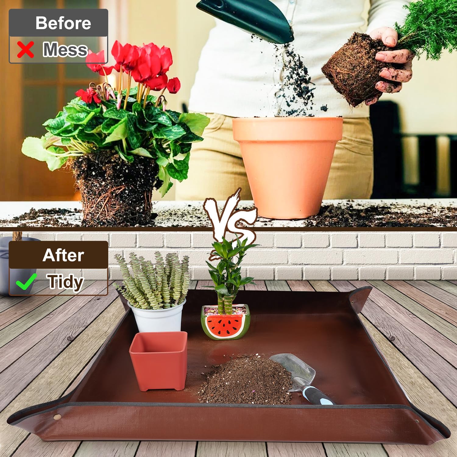 Repotting Mat for Indoor Plant Transplanting and Mess Control 27"x 27" Thickened Waterproof Potting Tray Foldable Succulent Potting Mat Portable Gardening Mat Garden Gifts for Women & Men