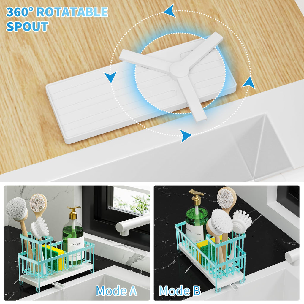 Cisily Black Sponge Holder for Kitchen Sink, Sink Caddy Organizer with High Brush Holder, Kitchen Countertop Organizers and Storage Essentials, Rustproof 304 Stainless Steel, Soap Dispenser Organize