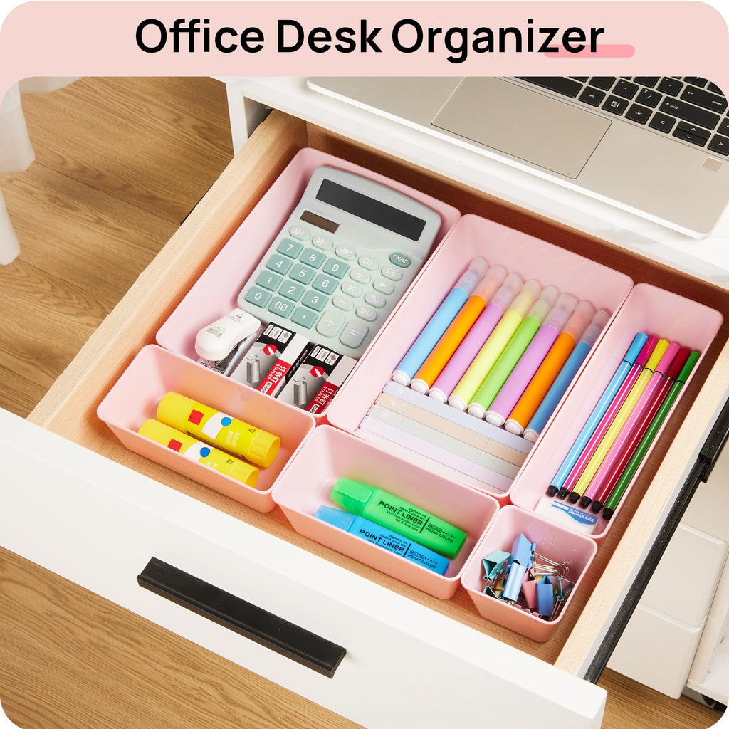 Vtopmart 25 PCS Clear Plastic Drawer Organizers Set, 4-Size Versatile Bathroom and Vanity Drawer Organizer Trays, Storage Bins for Makeup, Bedroom, Kitchen Gadgets Utensils and Office