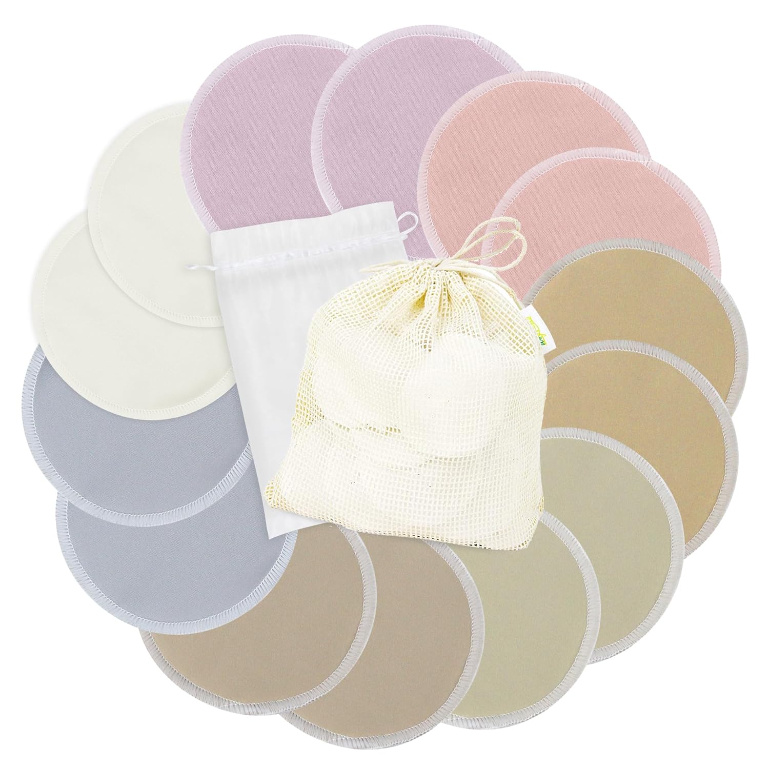 wegreeco Nursing Breast Pads (14 Pack) + Laundry Bag & Travel Storage Bag, 4.7 inch Option - Washable & Reusable Breastfeeding Nursing Pads (Mild, Large)