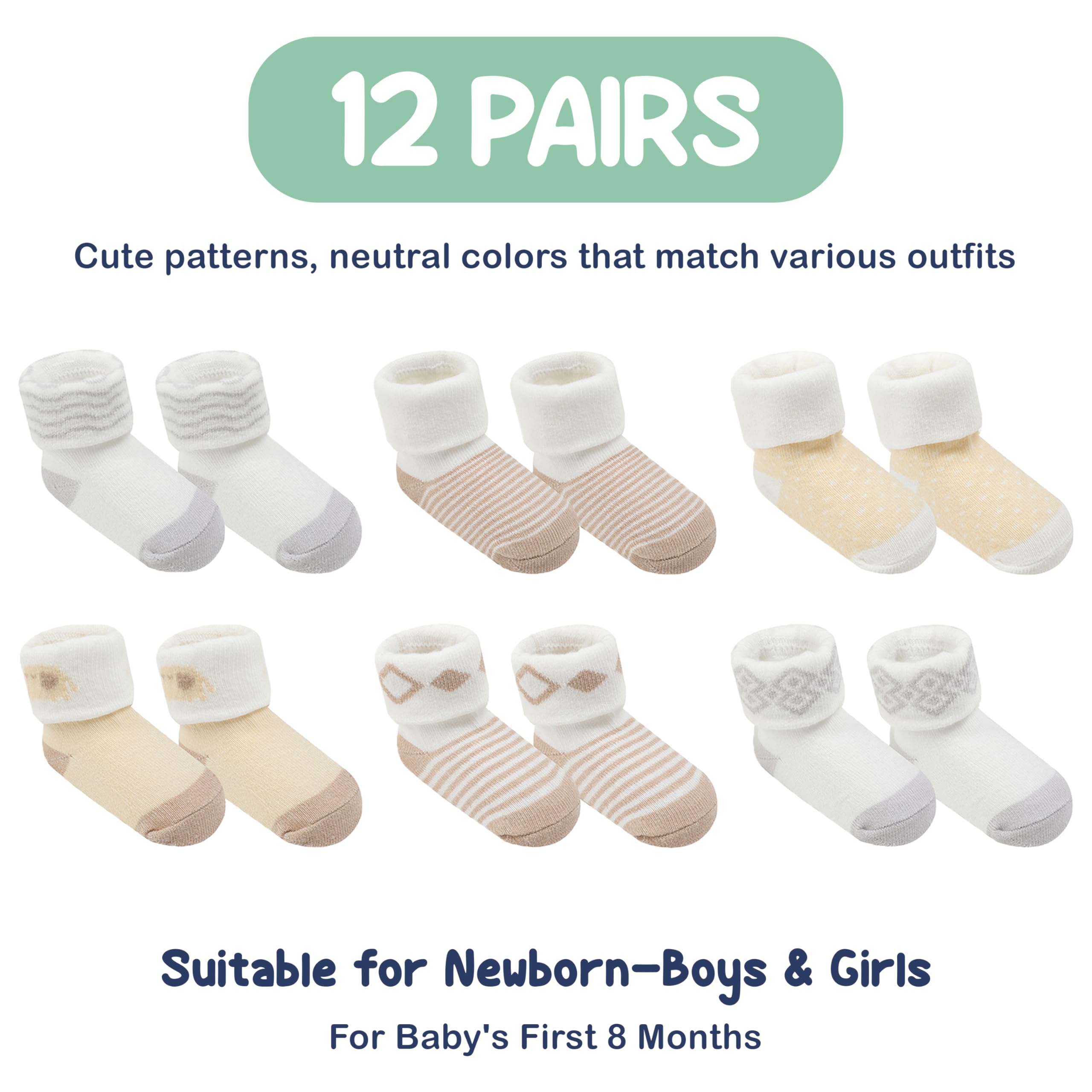 Mother's Choice Organic Cotton Baby Socks Infant 0-6 Months - 12 pairs Soft, Cozy, and Gentle Newborn Socks for Girls & Boys, Perfect Baby Gift for Everyday Wear, and Infant Comfort