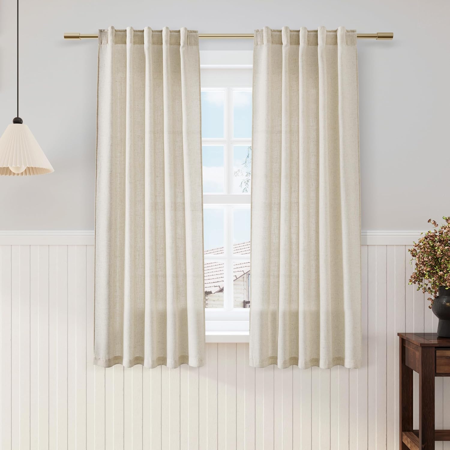 Nanspring Burgundy Linen Curtains 84 Inch Length 2 Panels Set for Living Room Rod Pocket Back Tab Light Filtering Window Drapes for Bedroom Dining Room Protect Privacy Modern Farmhouse Decor 52x84