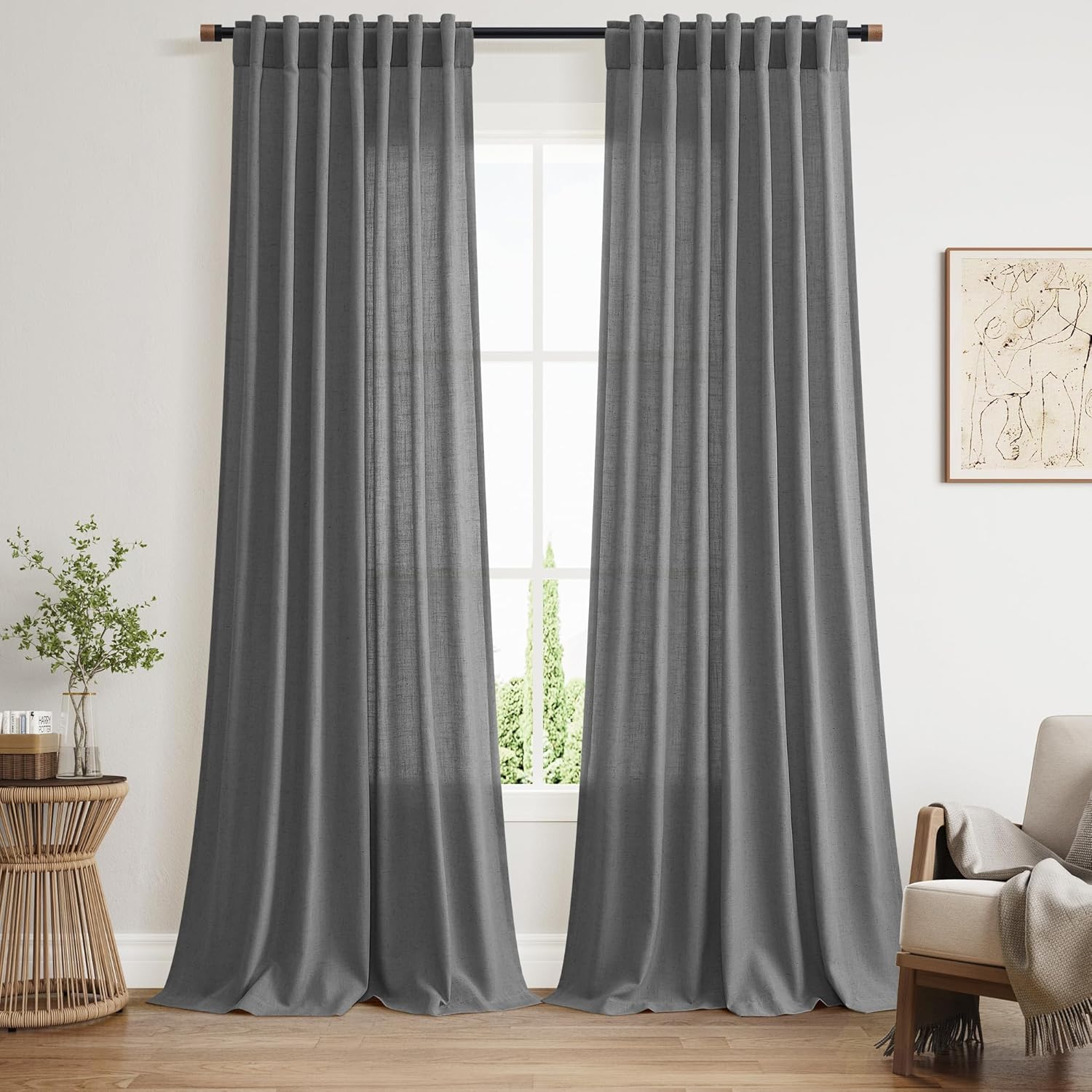 Nanspring Burgundy Linen Curtains 84 Inch Length 2 Panels Set for Living Room Rod Pocket Back Tab Light Filtering Window Drapes for Bedroom Dining Room Protect Privacy Modern Farmhouse Decor 52x84