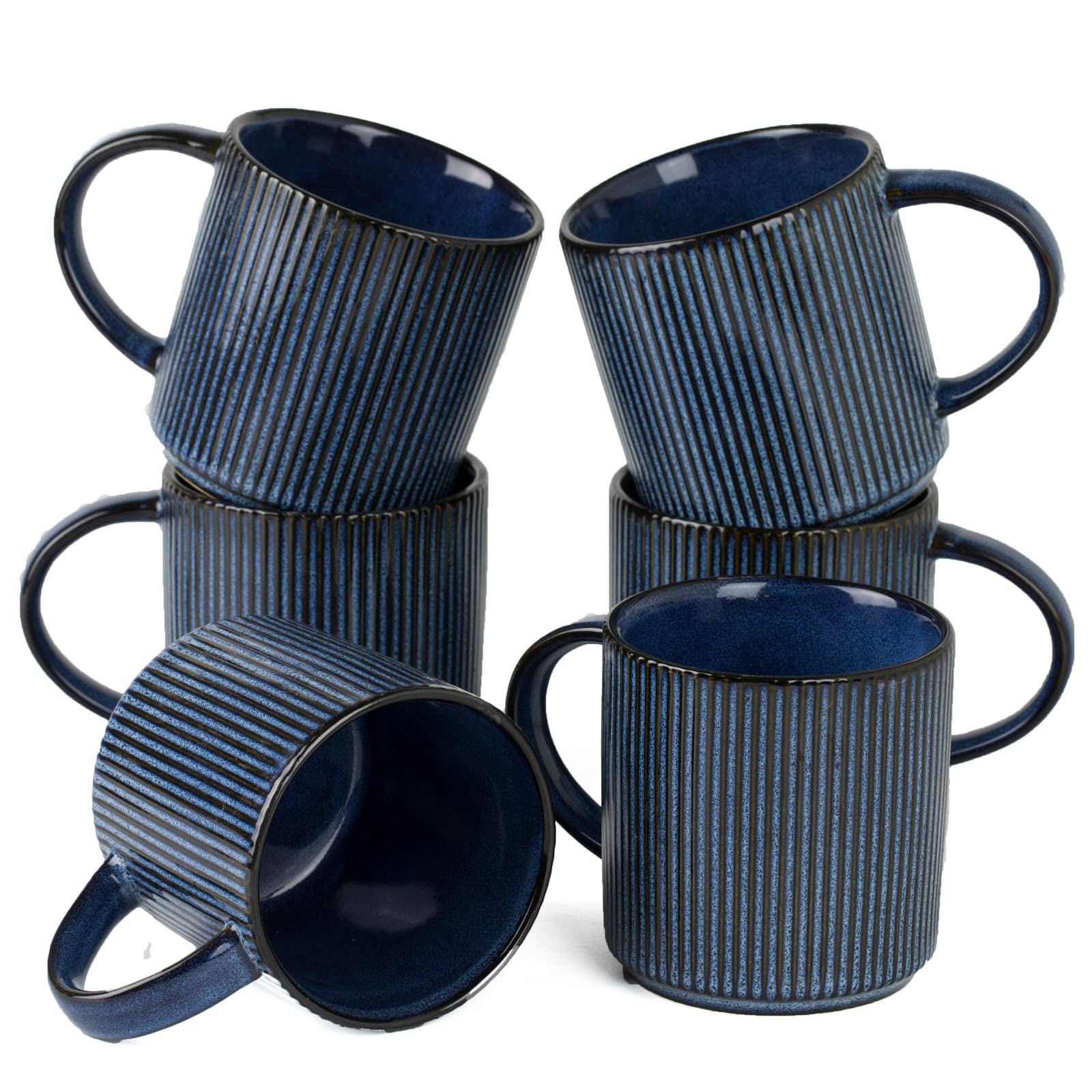 famiware Coffee Mugs Set of 6, Starlight 11 oz Mug Cup Set with Handle for Coffee, Tea, Cocoa, Milk - Ceramic Stoneware Mug Set, Matte Black Grey