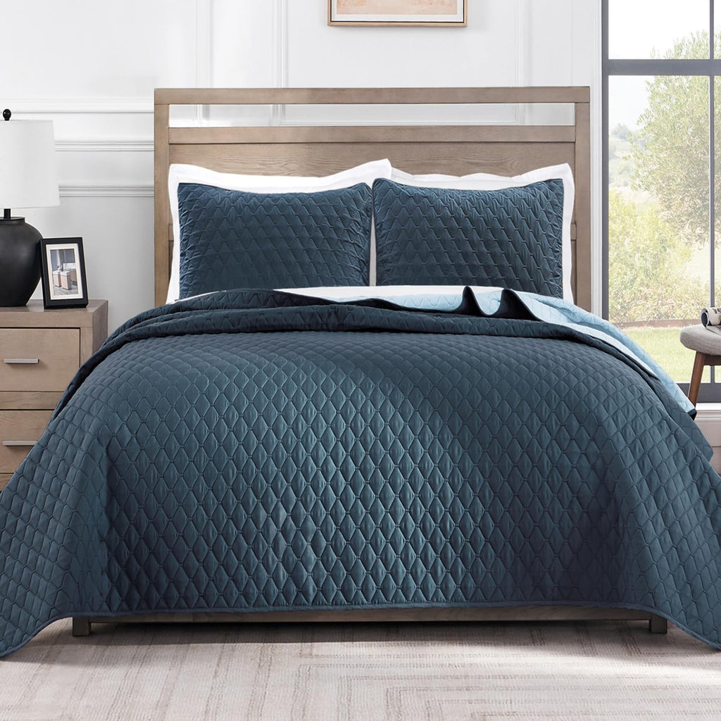 Exclusivo Mezcla Reversible Full Queen Quilt Bedding Set with Pillow Shams, Lightweight Quilts Queen Size, Soft Bedspreads Bed Coverlets for All Seasons - (Lilac Ash, 90"x96")