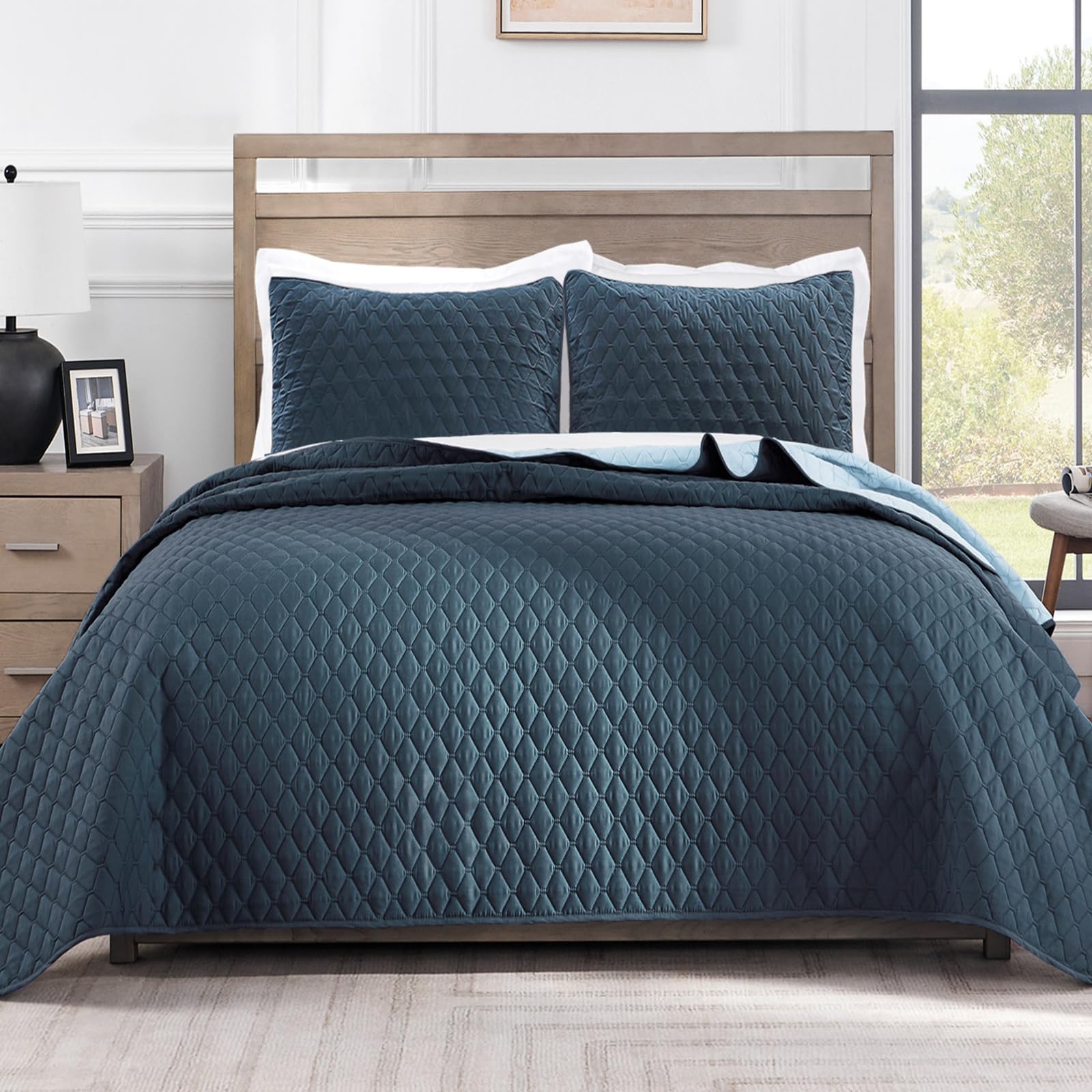 Exclusivo Mezcla Reversible Full Queen Quilt Bedding Set with Pillow Shams, Lightweight Quilts Queen Size, Soft Bedspreads Bed Coverlets for All Seasons - (Lilac Ash, 90"x96")