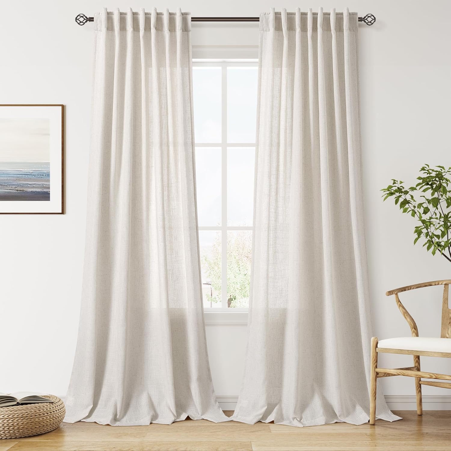 Nanspring Burgundy Linen Curtains 84 Inch Length 2 Panels Set for Living Room Rod Pocket Back Tab Light Filtering Window Drapes for Bedroom Dining Room Protect Privacy Modern Farmhouse Decor 52x84