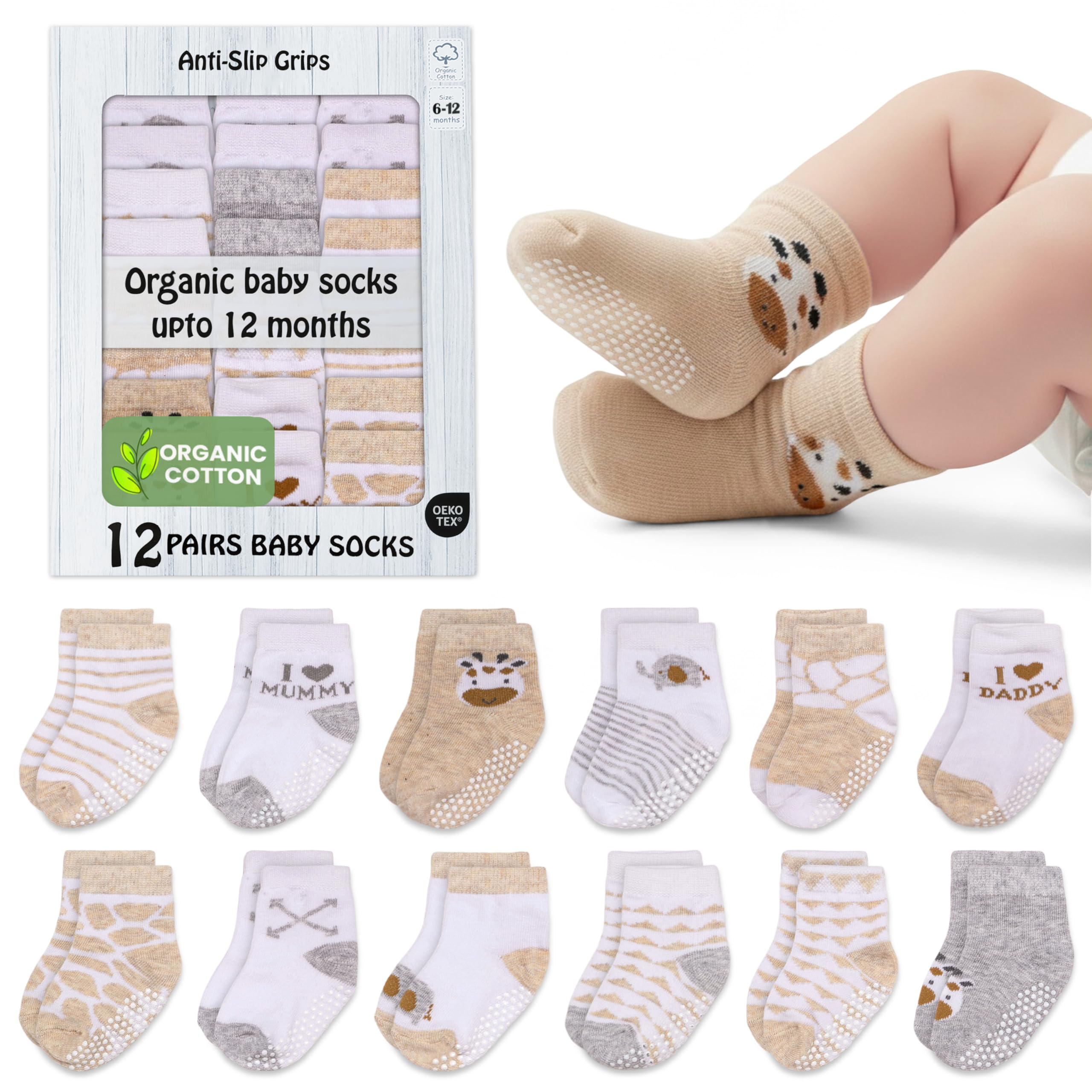Mother's Choice Organic Cotton Baby Socks Infant 0-6 Months - 12 pairs Soft, Cozy, and Gentle Newborn Socks for Girls & Boys, Perfect Baby Gift for Everyday Wear, and Infant Comfort