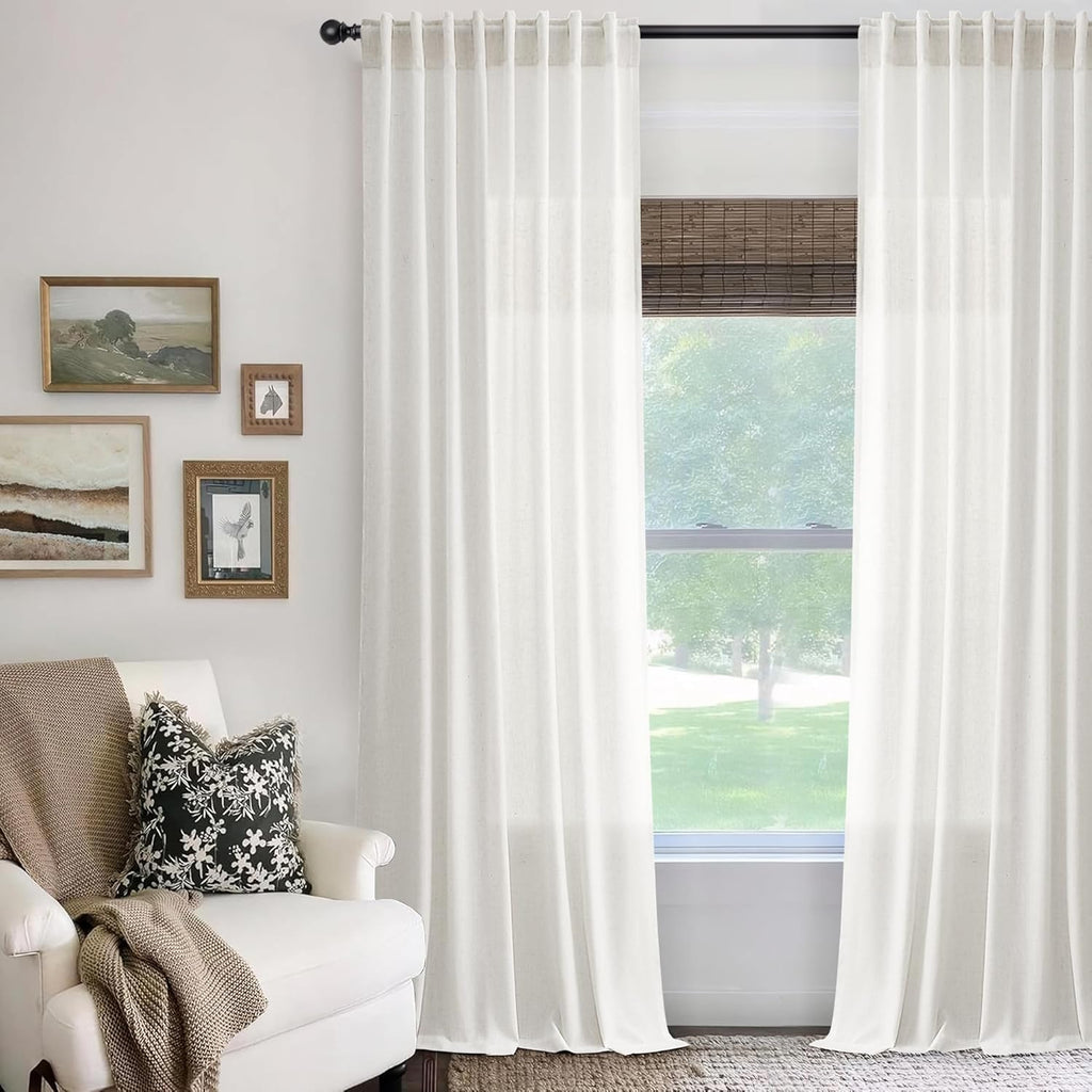 Rustic Brown Linen Back Tab Curtains 84 Inch Length for Living Room 2 Panel Pocket Drape Light Filtering Semi Sheer Cream Country Rustic Farmhouse Boho Curtain Bedroom Pinch Pleated Look