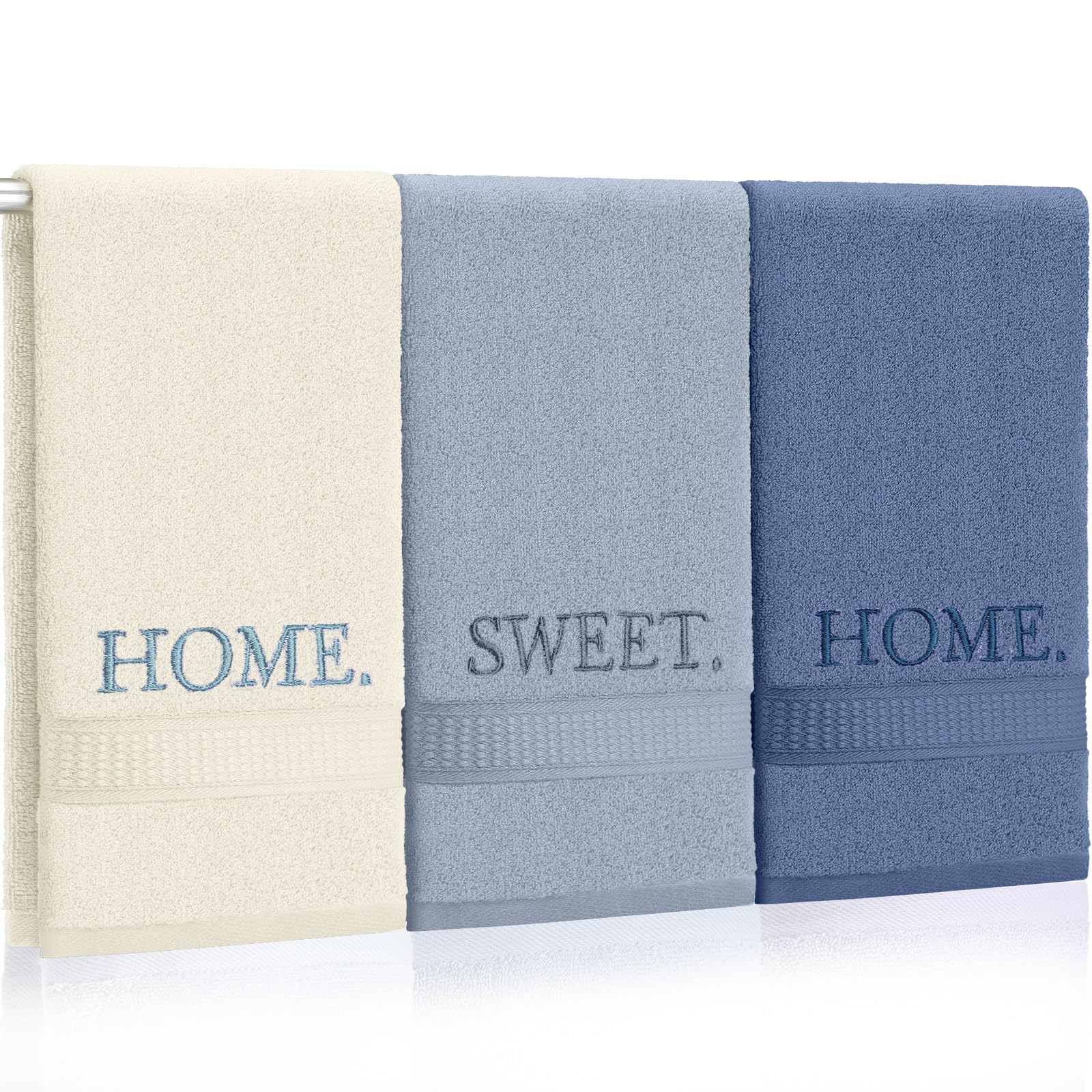 3 Pcs Home Love Family Hand Towels Farmhouse Decorative Embroidered Bathroom Hand Towels Rustic 100% Cotton Brown Hand Towels Set for Boho Bathroom Kitchen Decor