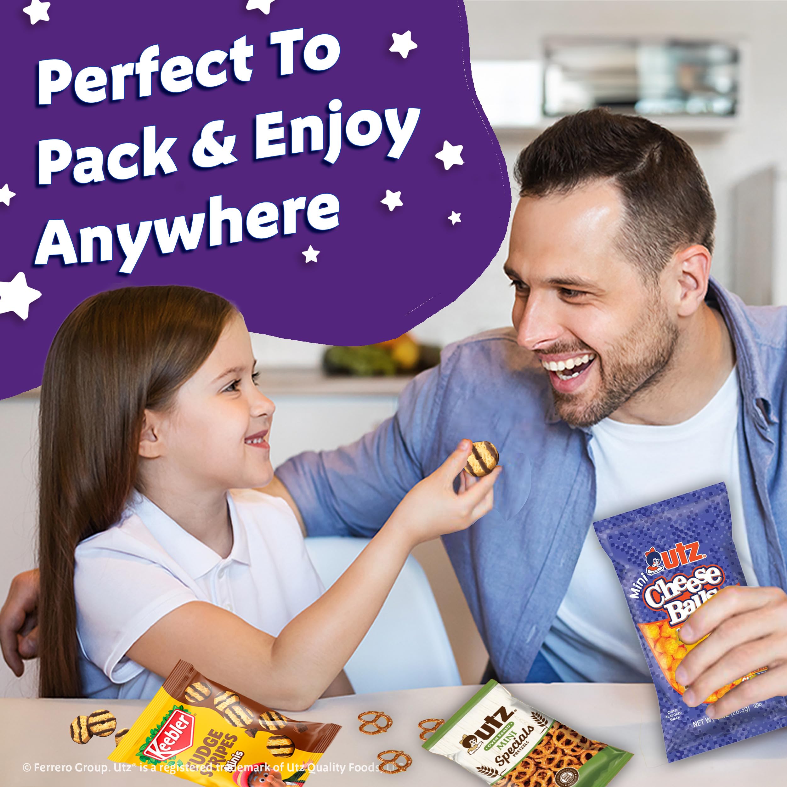 Keebler Sweet & Salty Variety Pack, 30-Count Box, Includes Keebler Chips Deluxe, Fudge Stripes, Utz mini Pretzels and Cheese Balls, 31 oz