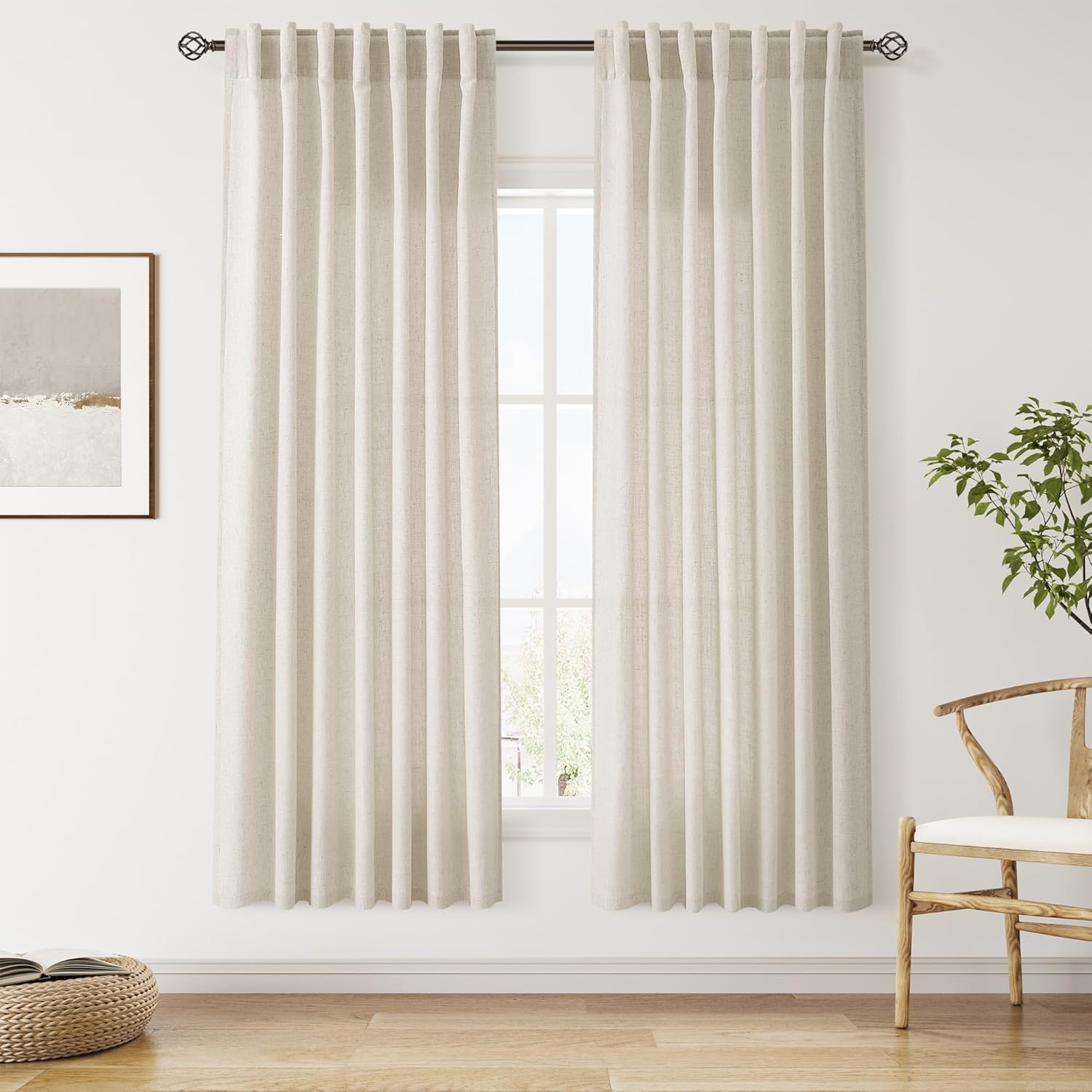 Nanspring Burgundy Linen Curtains 84 Inch Length 2 Panels Set for Living Room Rod Pocket Back Tab Light Filtering Window Drapes for Bedroom Dining Room Protect Privacy Modern Farmhouse Decor 52x84