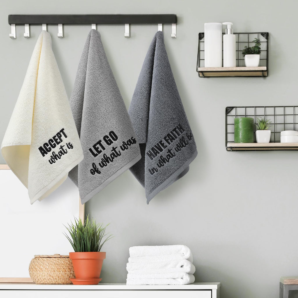 3 Pcs Home Love Family Hand Towels Farmhouse Decorative Embroidered Bathroom Hand Towels Rustic 100% Cotton Brown Hand Towels Set for Boho Bathroom Kitchen Decor